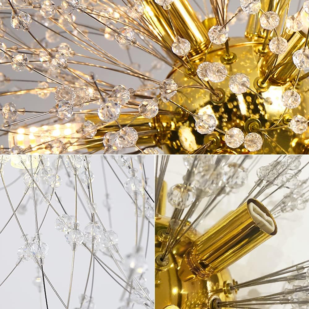Dandelion Crystal Chandeliers, 12-Light Gold Firework Modern Sputnik Chandelier Ceiling Light Fixture Pendant Lighting for Dining Room Bedroom Kitchen Island Living Room : Everything Else