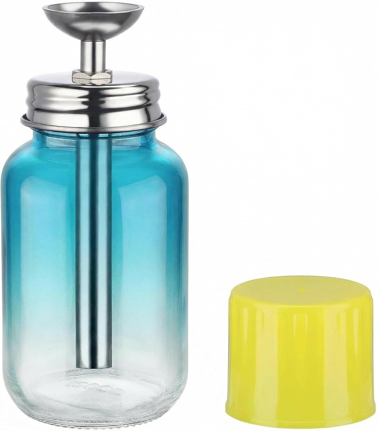 4oz / 120ml Push Down Pump Dispenser Bottle with Copper Core – Refillable Glass Nail Polish Remover, Rubbing Alcohol & Makeup Remover Dispenser – Gradient Blue, Easy-to-Use Cosmetic Pump