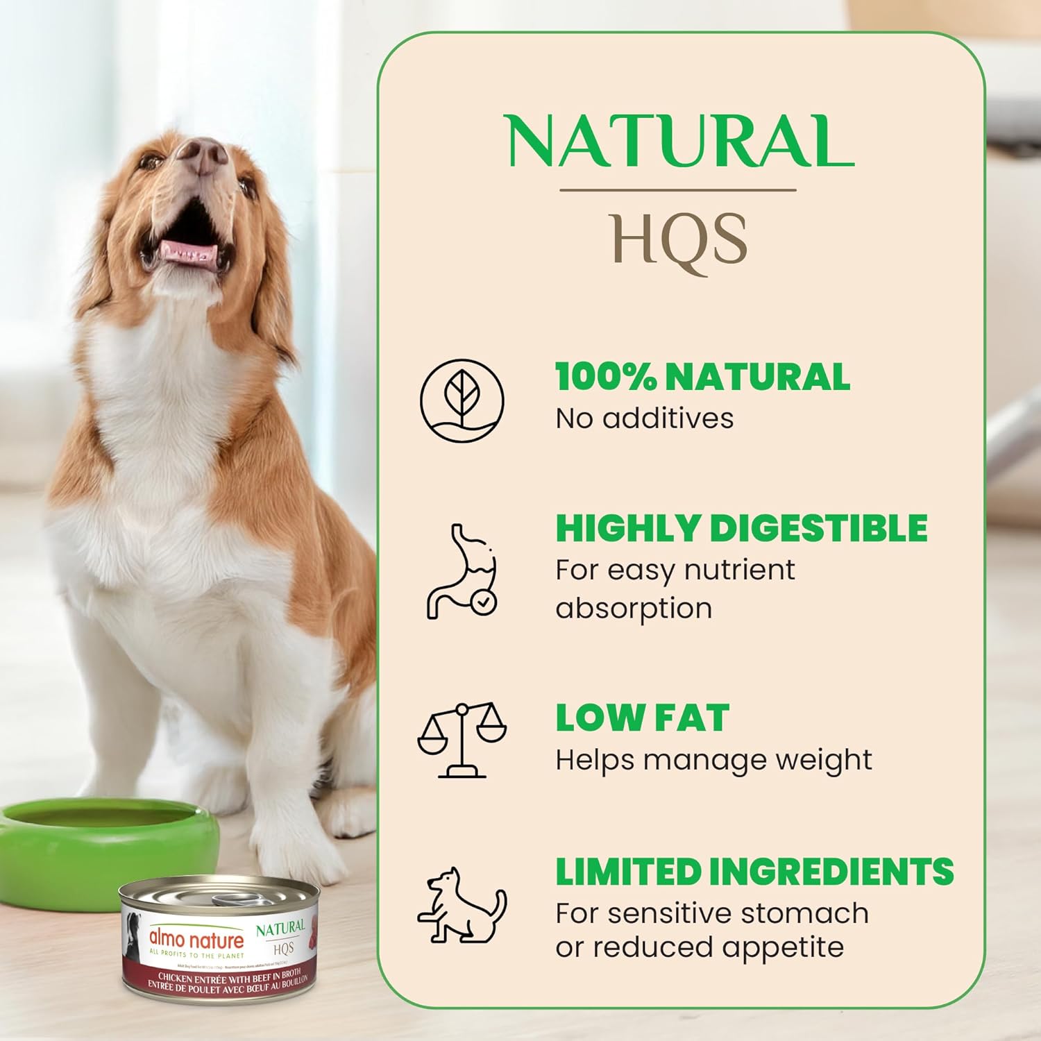 almo nature HQS Natural Wet Dog Food Chicken with Beef Entree, Grain Free, Additive Free, Low Fat, GMO Free, 5.5oz Pack of 12