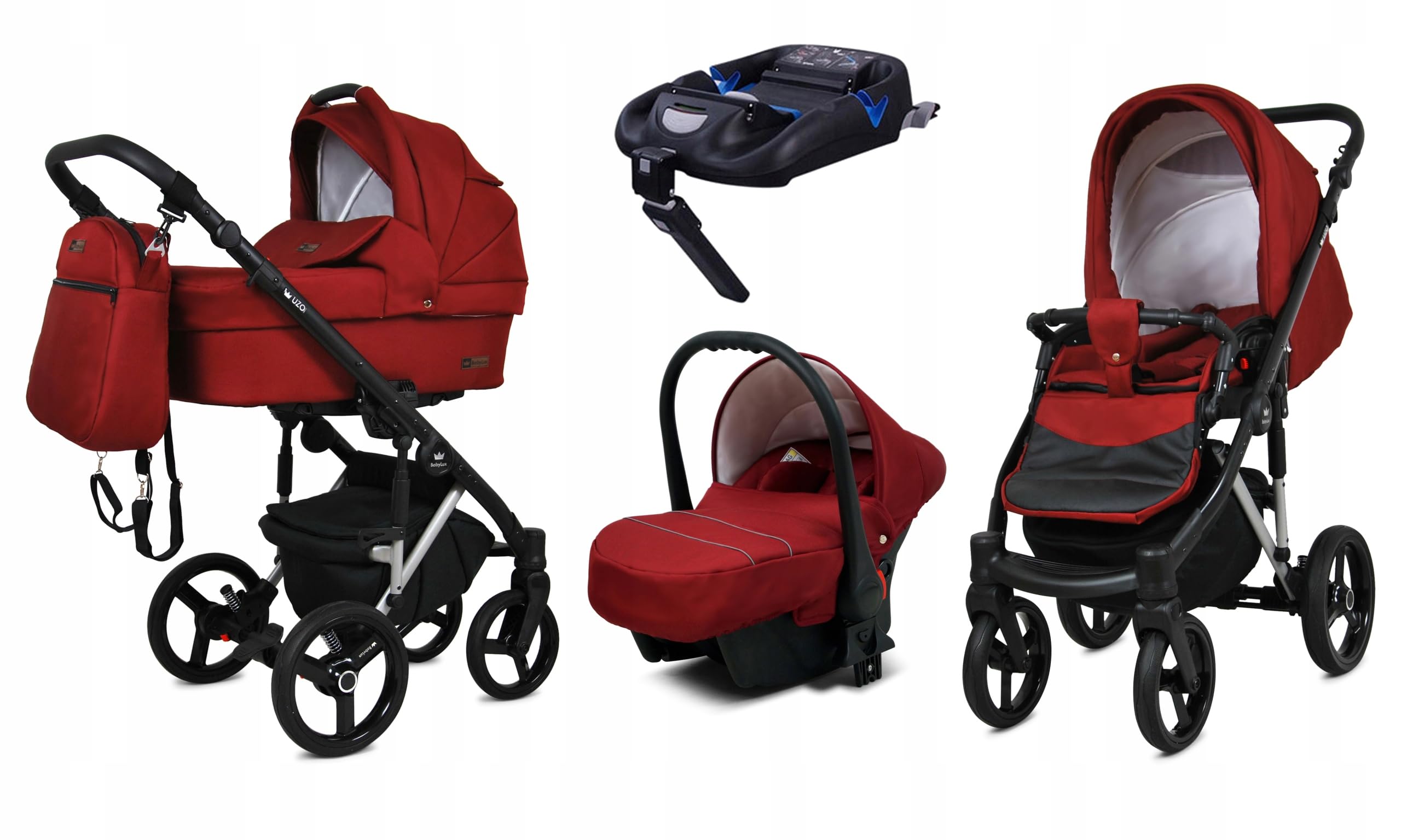 BabyLux® Bambini Passeggino Completo Set 4 in 1 - UZO - incl. Navicella, Canna, Seggiolino Auto, ISOFIX Base - Carrozzina Neonati Sistema Combinato - con Borsa fasciatoio ecc.