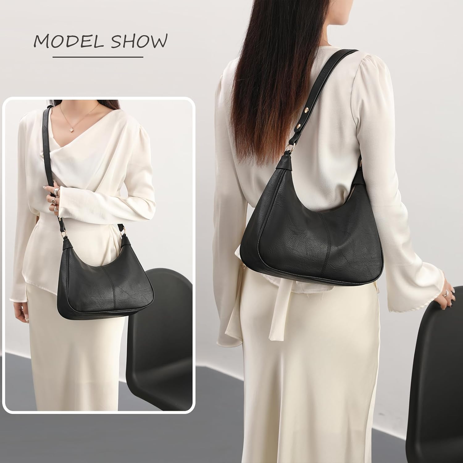 NIUEIMEE ZHOU Shoulder Bag for Women Ultra Soft Foldable Vegan Leather Crossbody Bags Tote Hobo HandBag Underarm Purses - Image 2