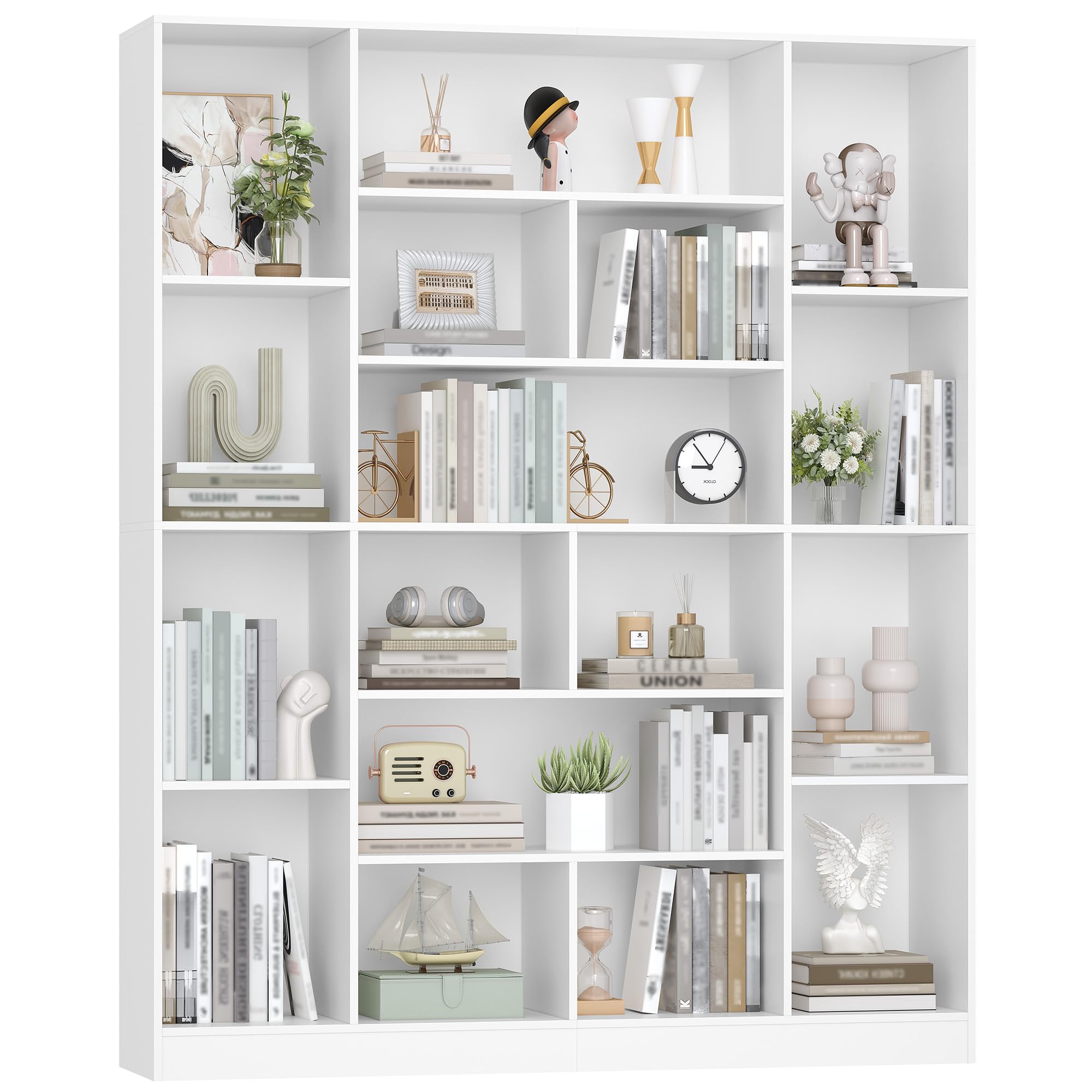 Hzuaneri Bibliothèque 190 cm avec 17 Étagères de Rangement, Meuble de Rangement Vertical, Étagère Ouverte pour Salon, Bureau, Cuisine et Chambre, 24,3 x 150 x 190,4 cm, Blanc BC46603X