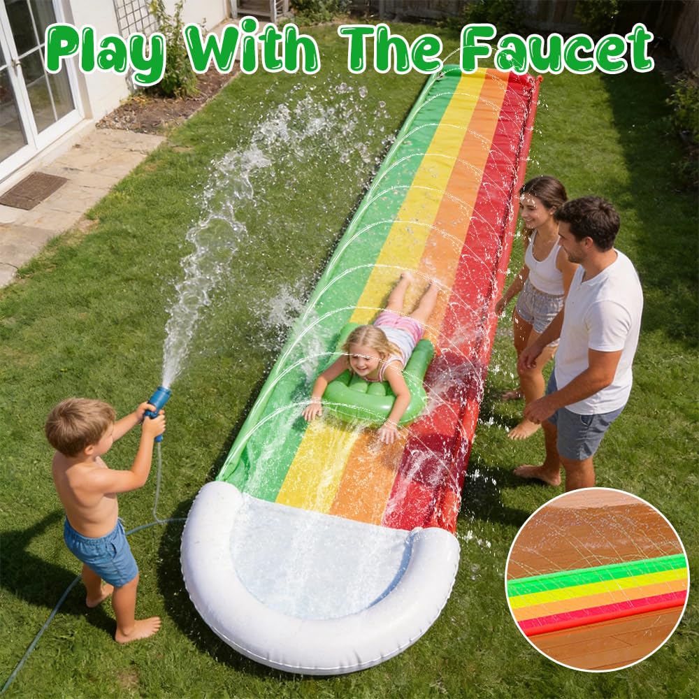 Tapis Glisse Eau, 480x76 cm Tapis de Glisse Eau Enfant avec Bodyboard, Toboggan Aquatique Adulte, Toboggan Piscine Gonflable pour Fête D'été, Jardin, Activités Aquatiques en Extérieur