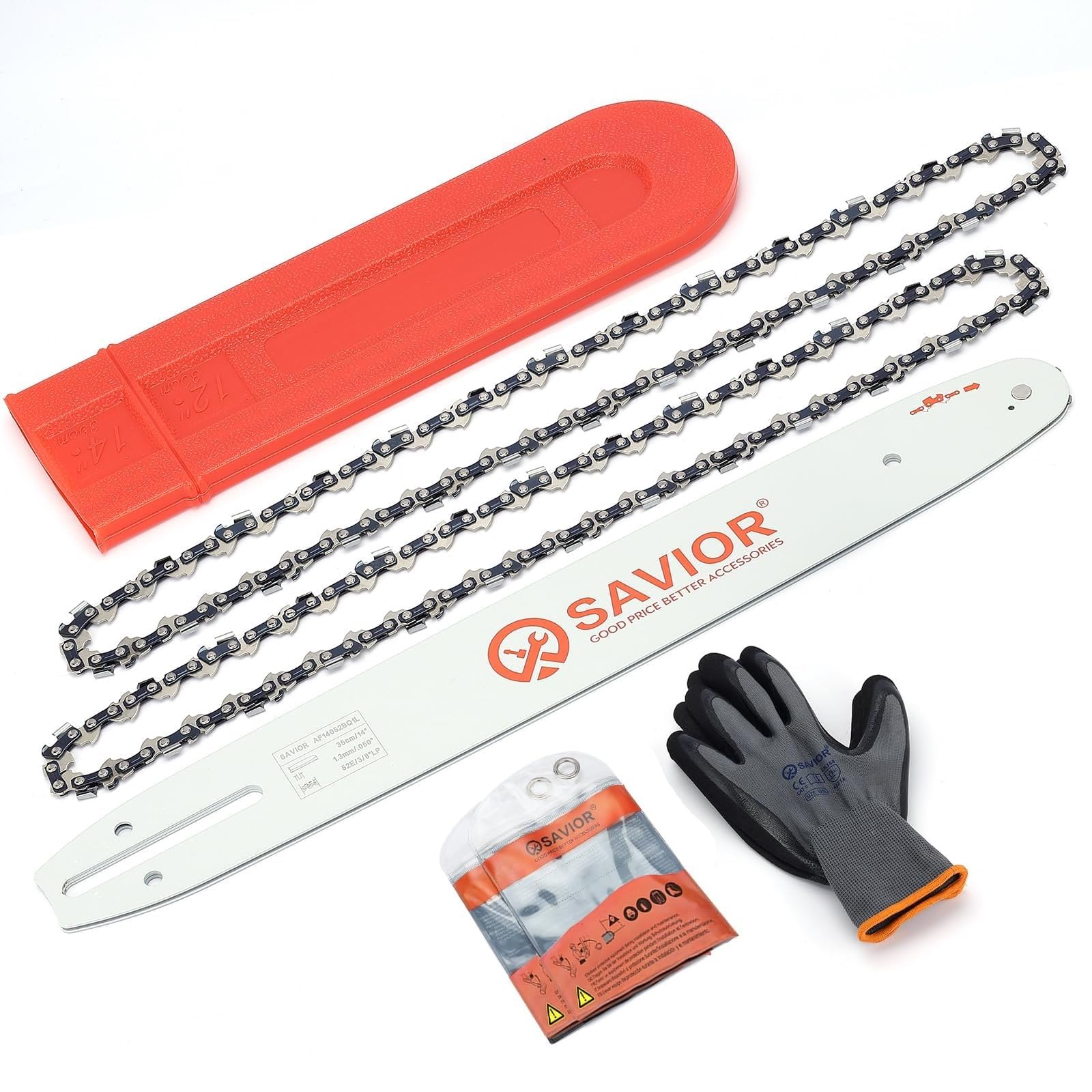 Catene per motosega con protezione guida e guida da 35 cm – 3/8" LP 52 maglie da 1,3 mm, compatibile con Husqvarna, Makita, Einhell, Ryobi e altri