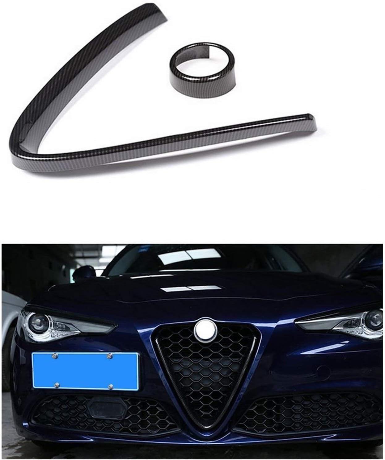 XHSM Front Bumper Air Grille Trim And Emblem Sticker Cover Carbon Fiber For Alfa Romeo Giulia Quadrifoglio 2017 2018 Car decoration