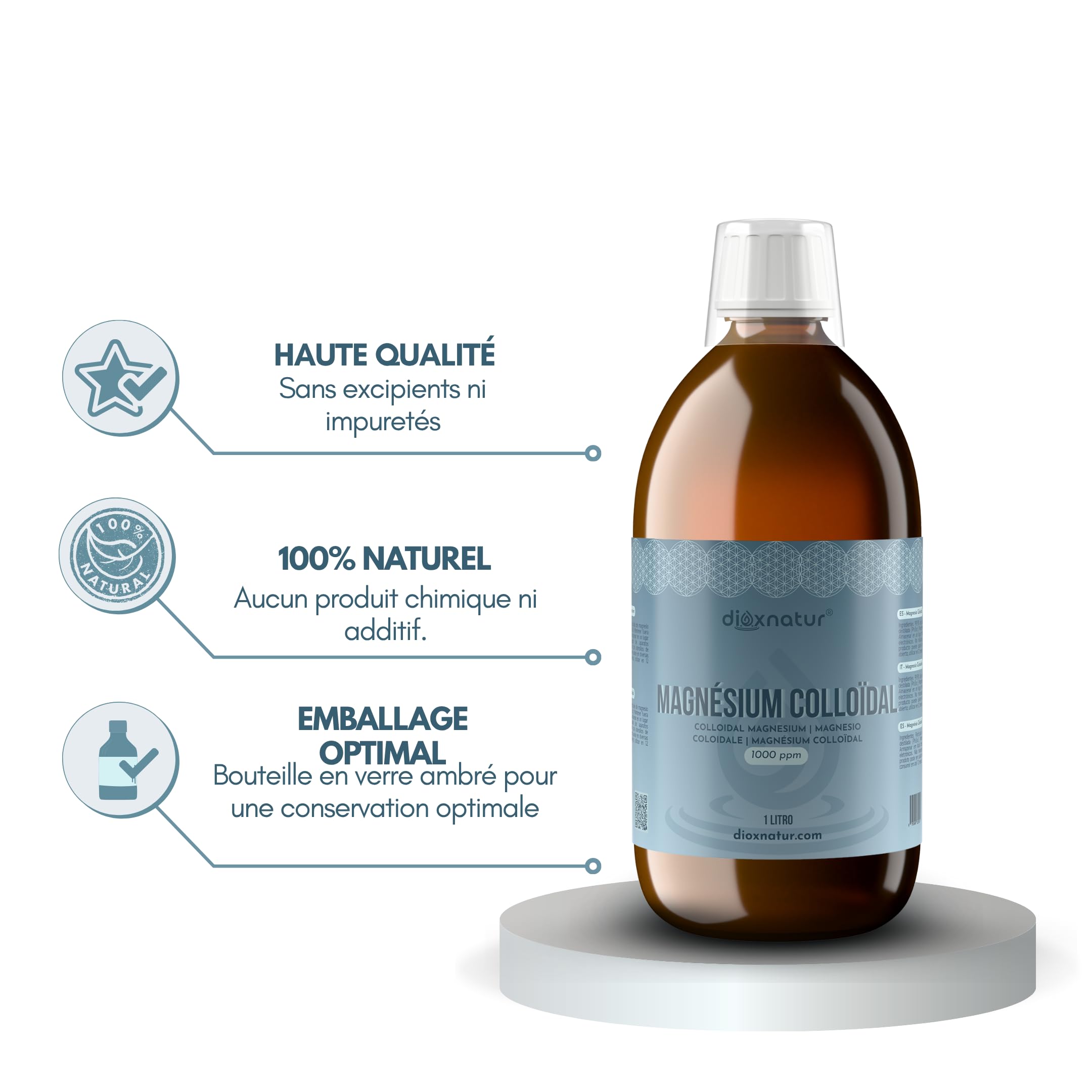 Magnésium Pur 500 ml Magnésium Colloïdal Liquide 1000 ppm - Relaxant Muscle Naturel
