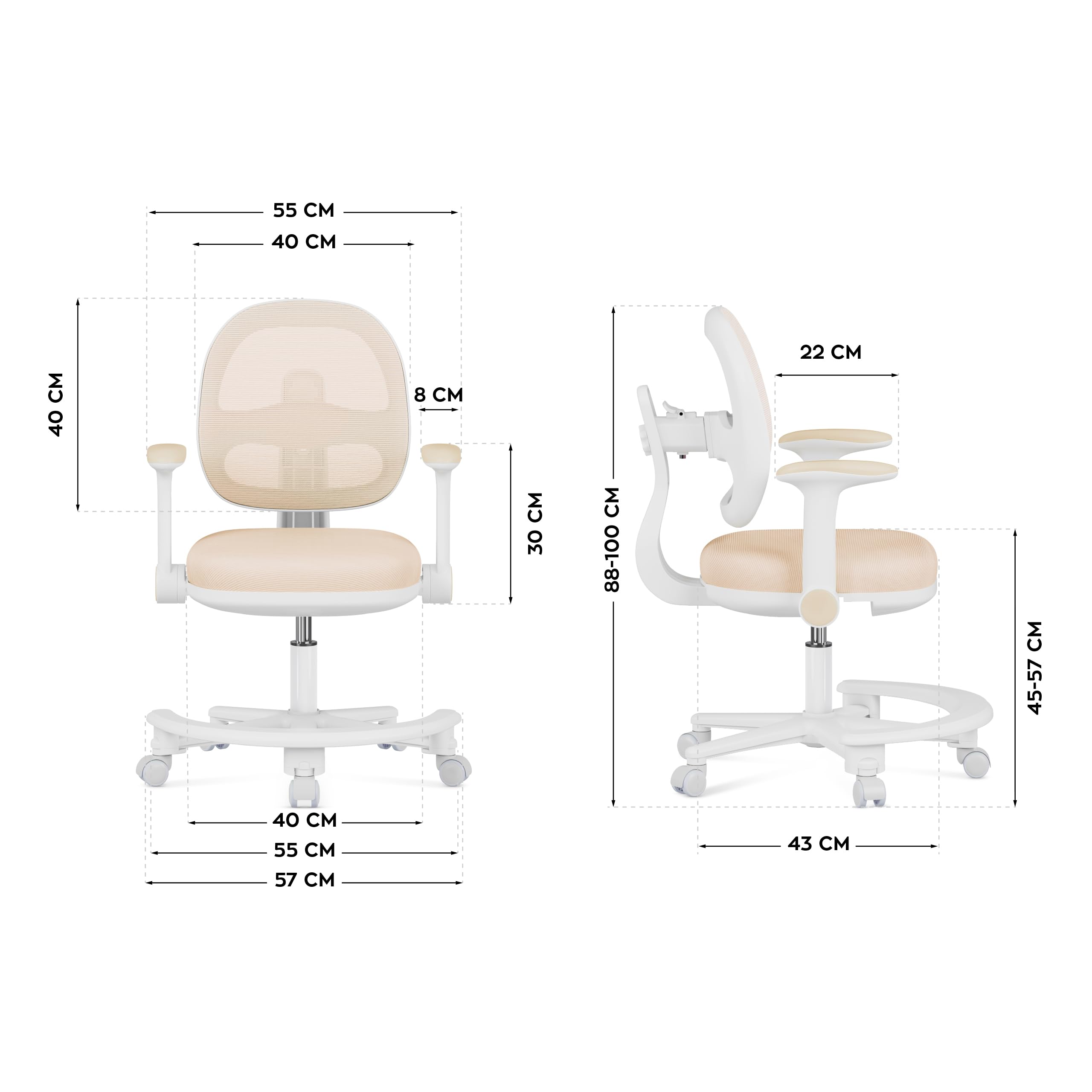 MARK ADLER Junior 3.6 Ergonomischer Schreibtischstuhl für Kinder - Beige | Mitwachsender Drehstuhl 90-160 cm - Höhenverstellbar - Mit Fußstütze - Klappbare Armlehnen 0-90°