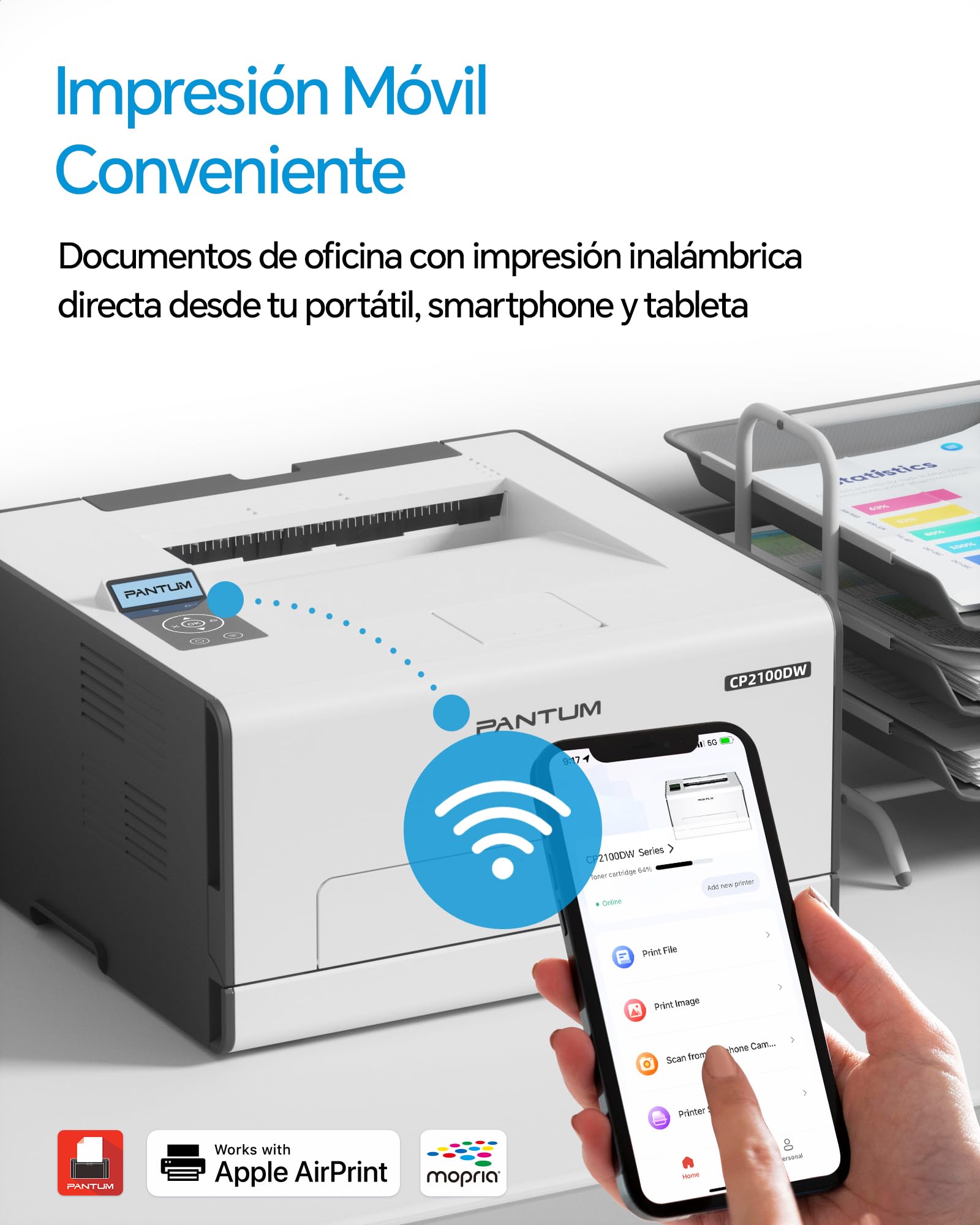 PANTUM Impresora láser a color CP2100DW WiFi NET USB, impresión automática a doble cara, función única, 20 ppm, para hogar y oficina