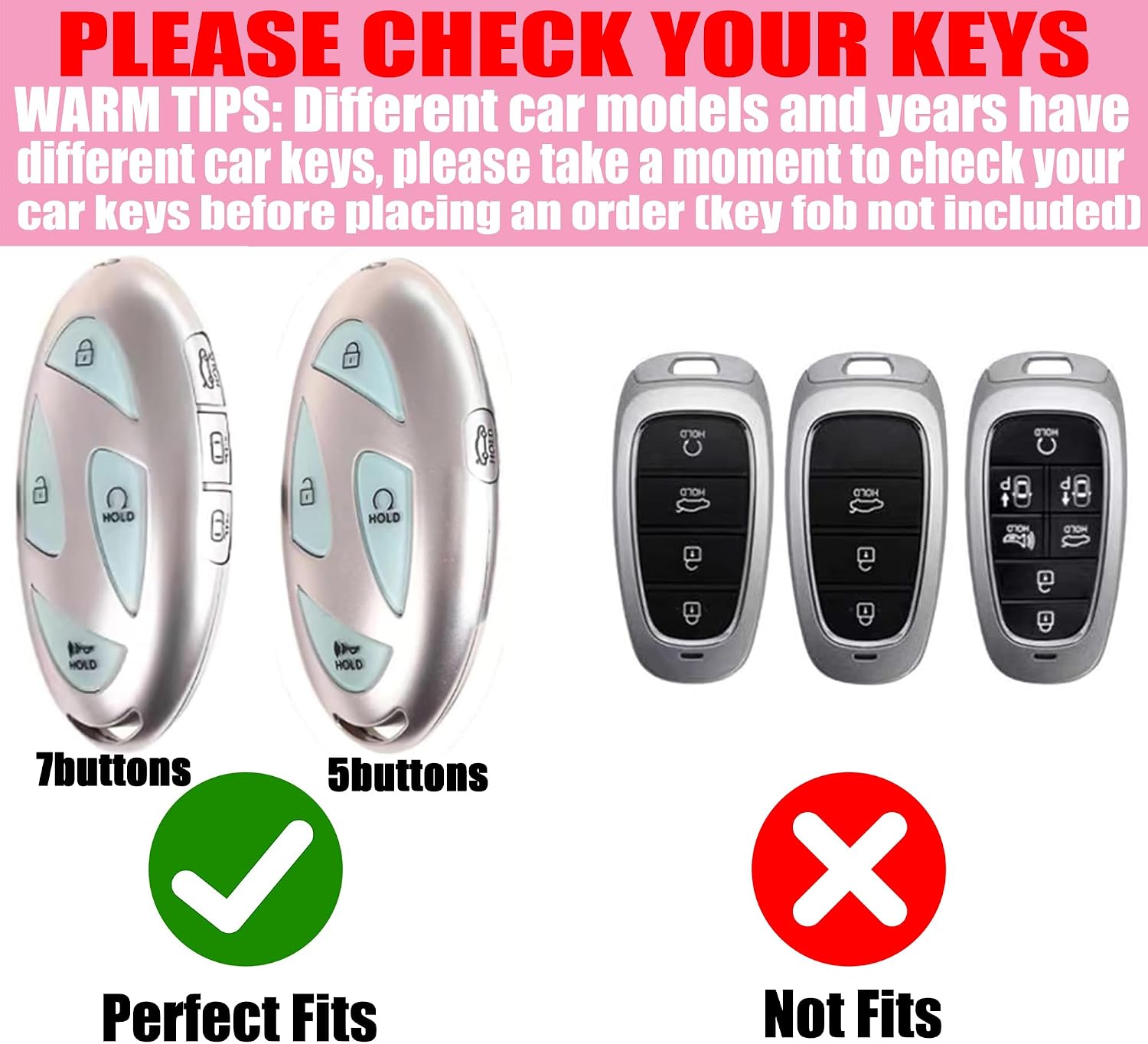 Key Fob Cover with Diamond Keychain Fit for Hyundai Car Key Holder Case Compatible with Hyundai loniq 6 Grandeur GN7 KONA 2023 2024 Smart Remote Key Protector, 5/7 Buttons (Silver-Heart)