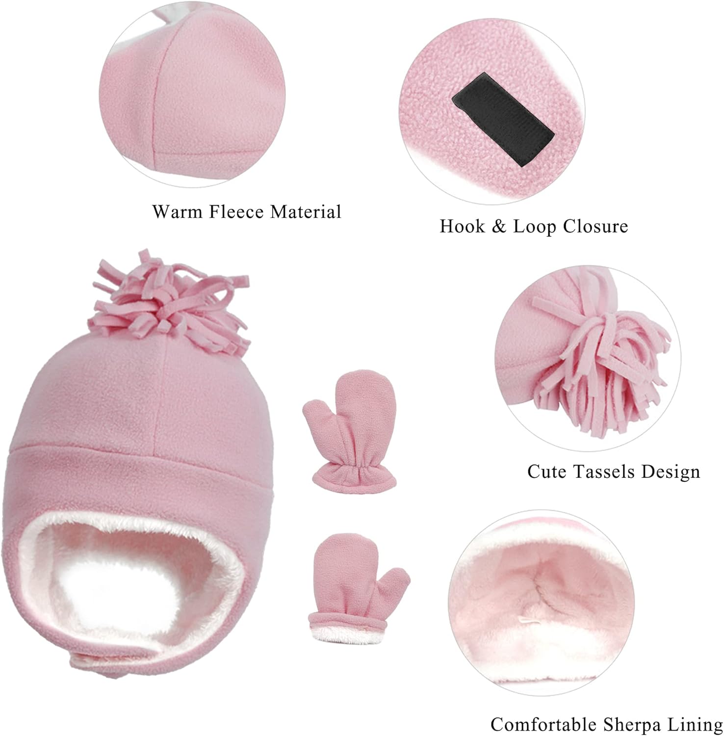 UTTPLL Toddler Winter Hat Beanie and Glove Set Baby Boy Girl Sherpa Lined Fleece Snow Mittens Pilot Infant Warm Trapper Hats - Image 6