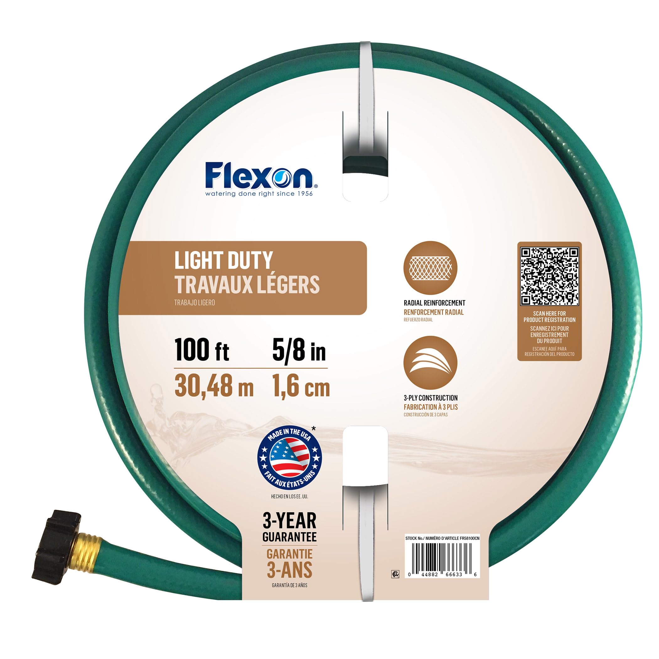Flexon FR58100 5/8-Inch x 100-Foot 3-Ply Light Duty Garden Hose,Green