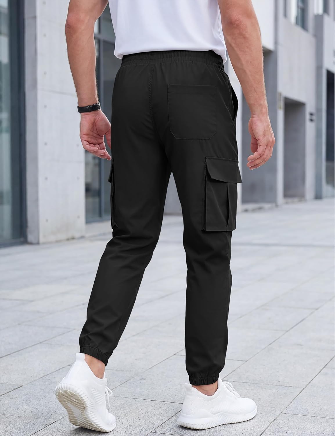 TACVASEN Men's Casual Cargo Sweatpants Stretch Joggers Pants with Pockets | Water repellent,5 pockets,lightweight fabric,elastic waist,drawstring pants,slight stretch,for casual wear,travel,hiking