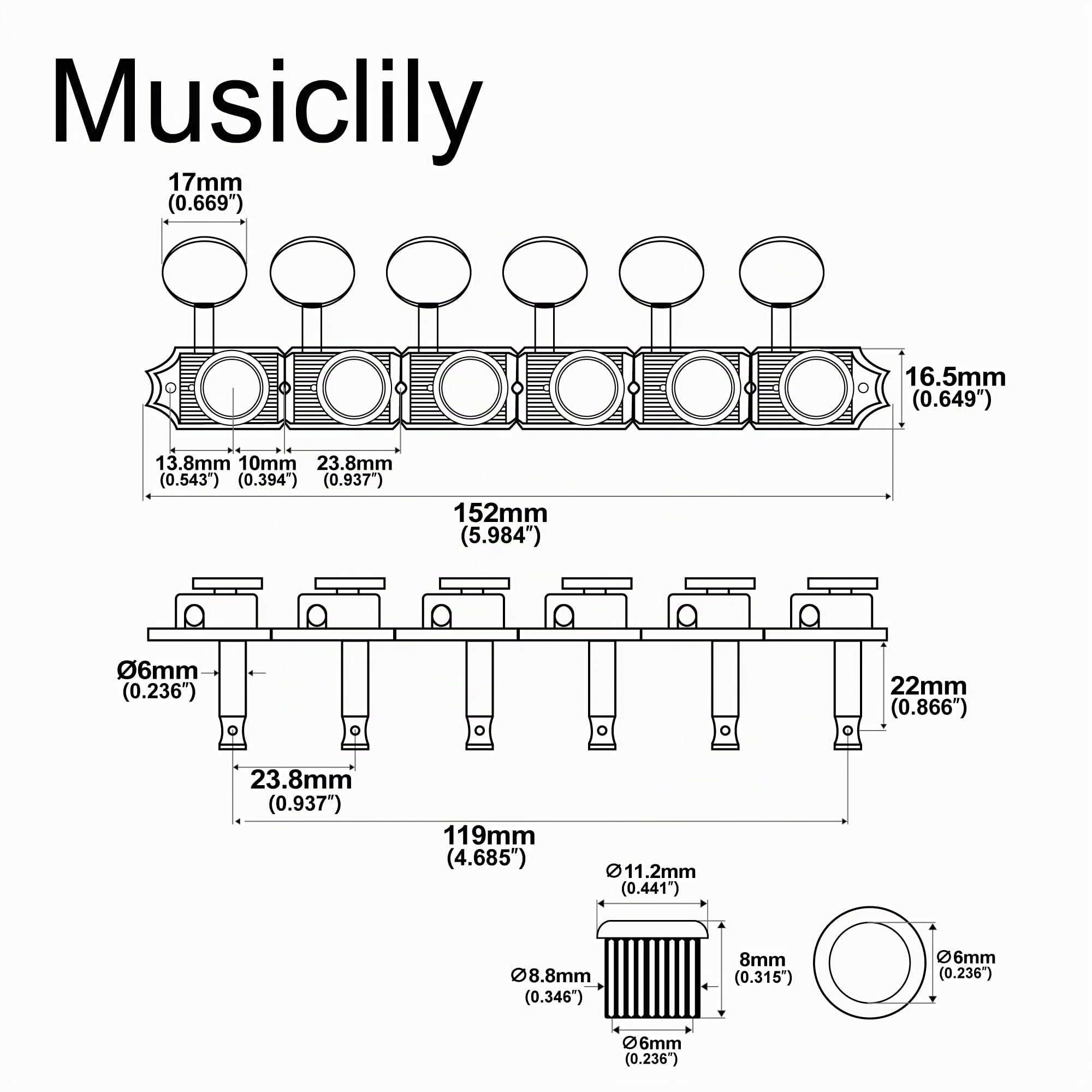 Musiclily Pro Vintage 6 en Línea Guitarra Clavijas Afinación Bloqueo Locking Tuners Clavijeros Bloqueantes para Guitarra Eléctrica Squier Classic Vibe Strat Tele, Dorado