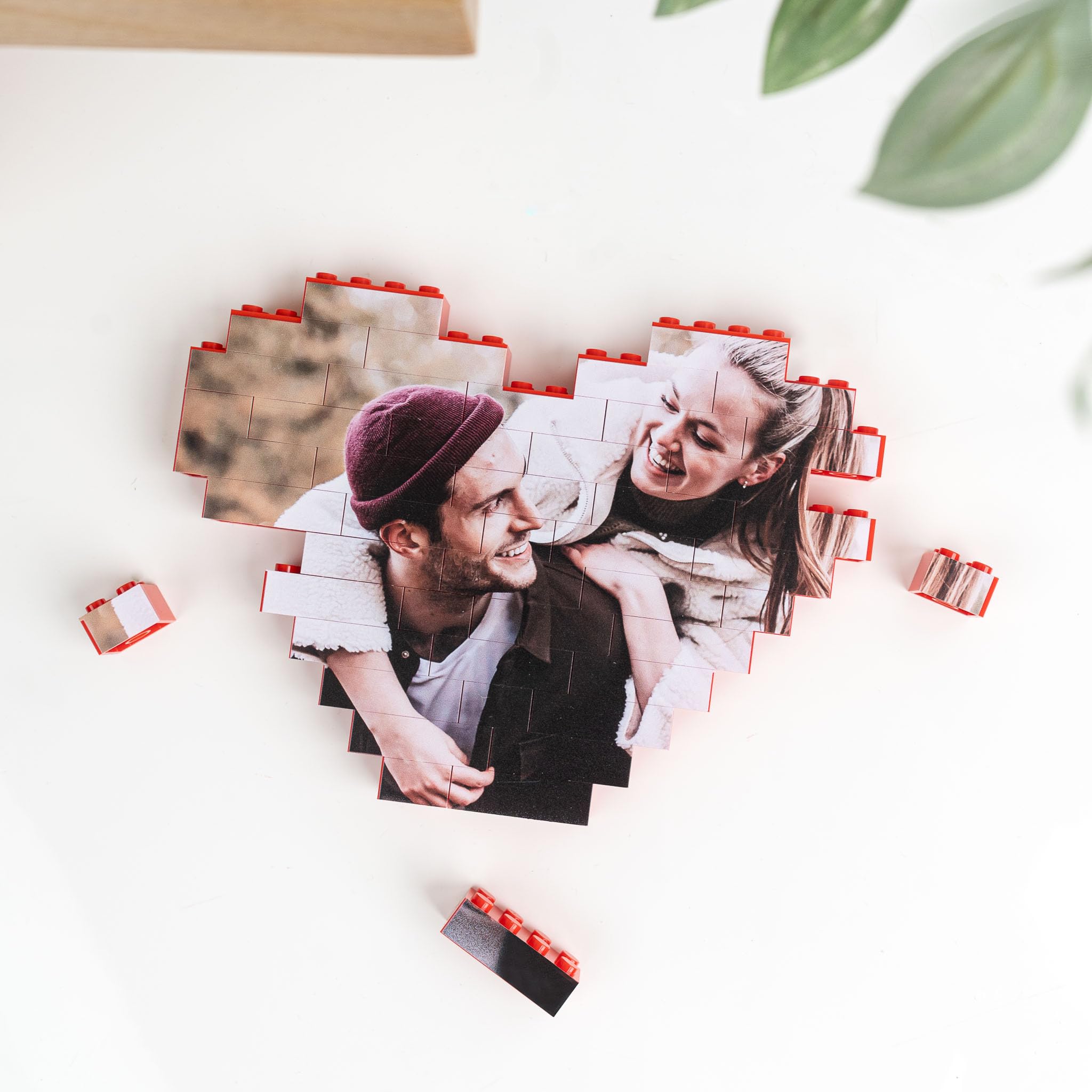 Wanapix | Puzzle Block Cœur Personnalisé | Briques de Construction avec Photo e Texte | Compatible avec Les principales Marques | Cadeau Original | 47 Pièces | 100% Personnalisé Rouge