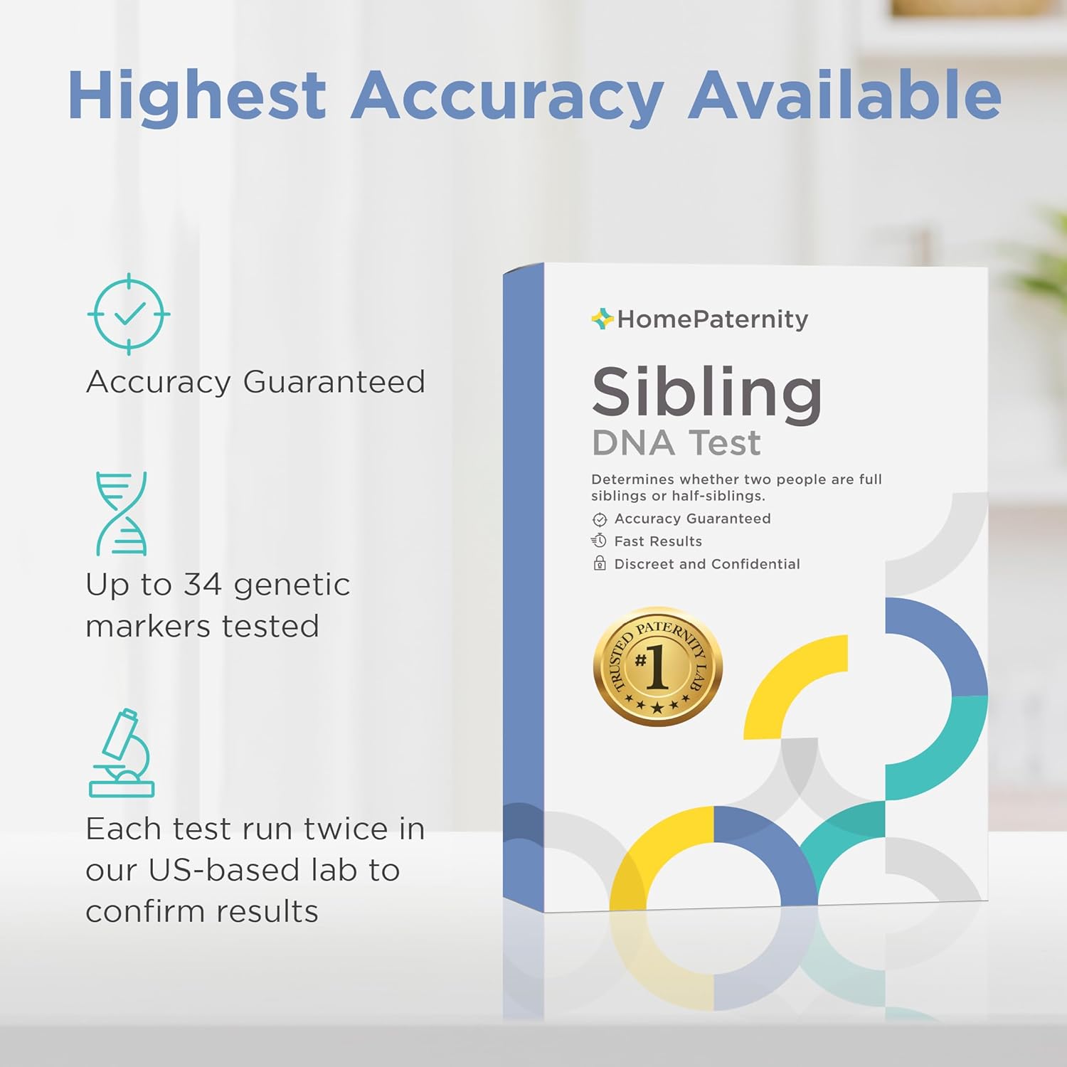 Sibling DNA Test, Fast Results, Highest Accuracy Available with Up to 34 Genetic Markers Tested, All Lab Fees & Shipping Included