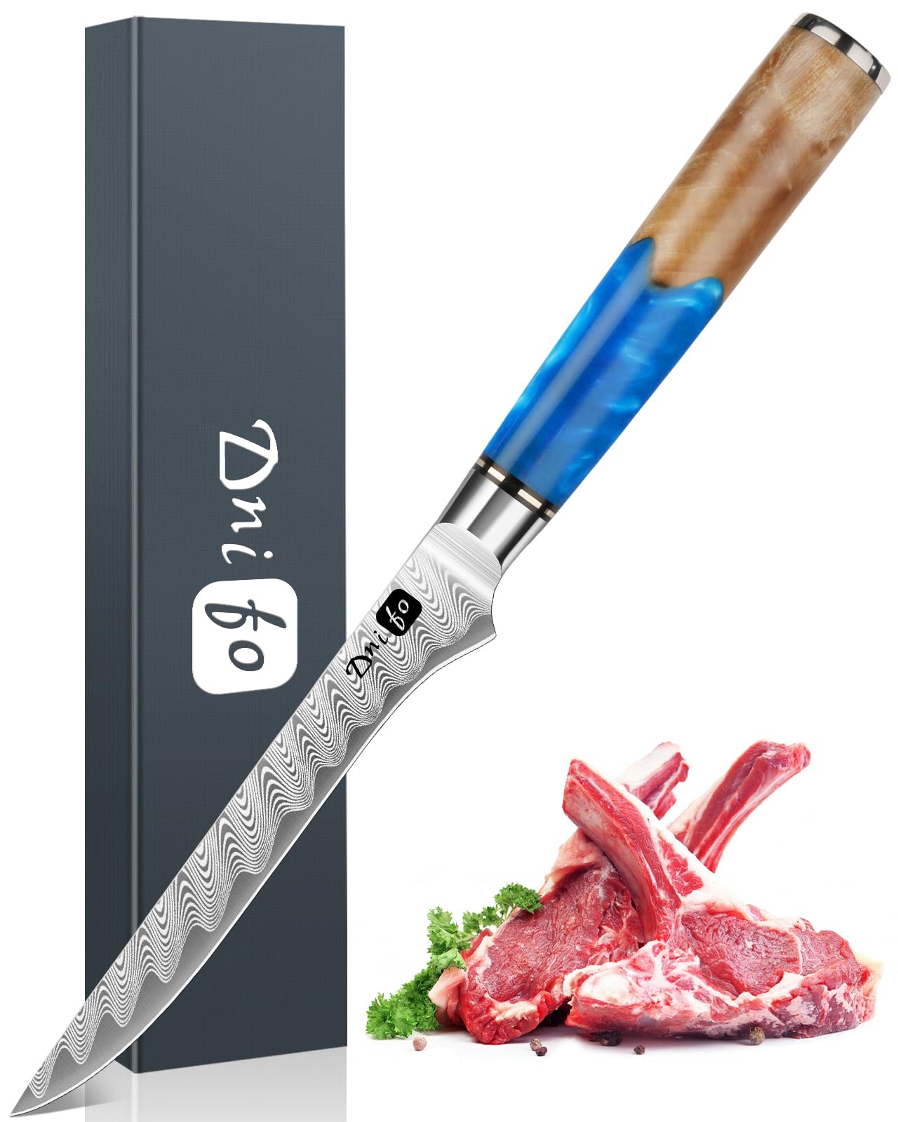 Dnifo Damascus Boning Knife 6 Inch