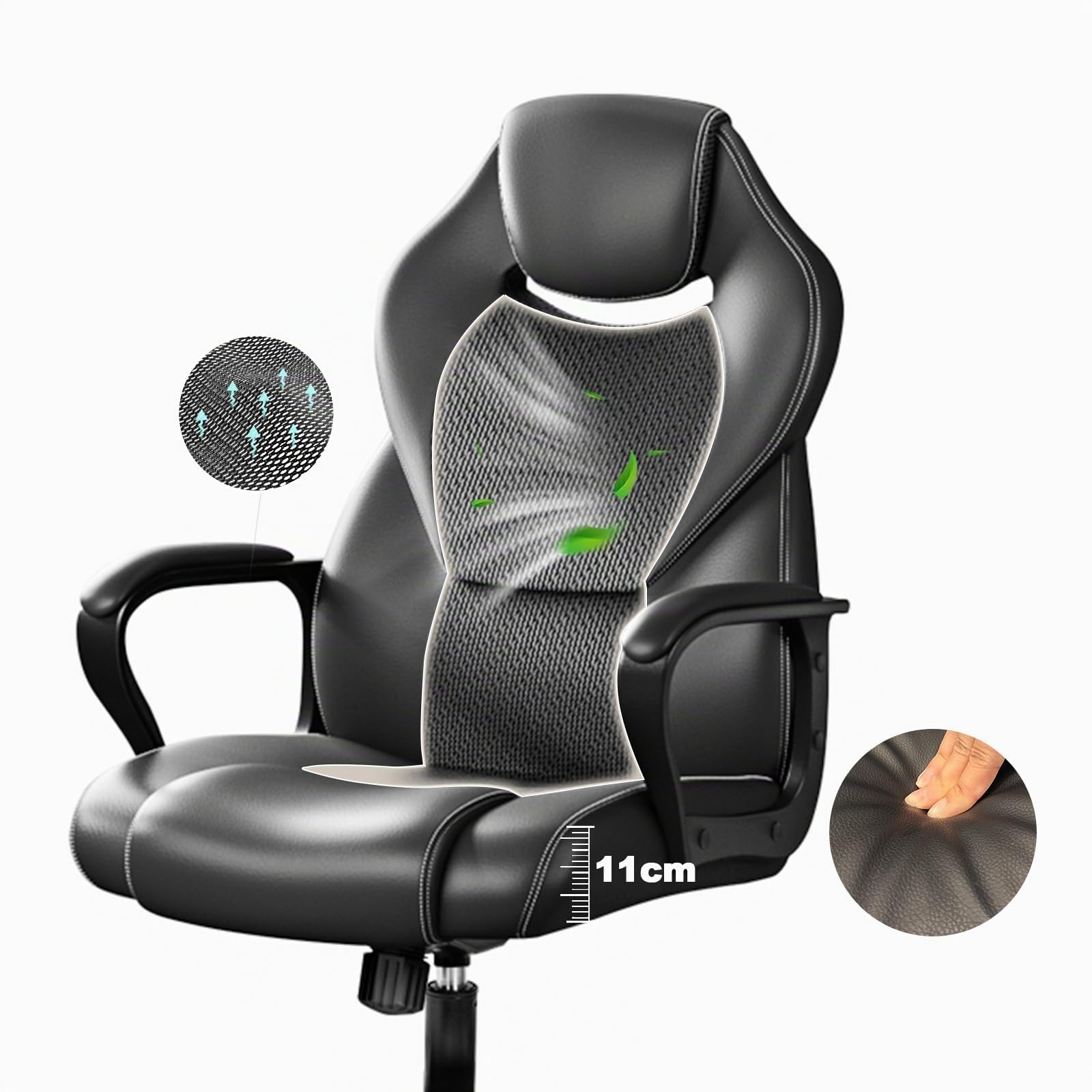BASETBL Sedia da Ufficio Ergonomica con Supporto Lombare, Sedia Scrivania Poltrona Girevole ad Altezza Regolabile per Ufficio e Studio — Nera