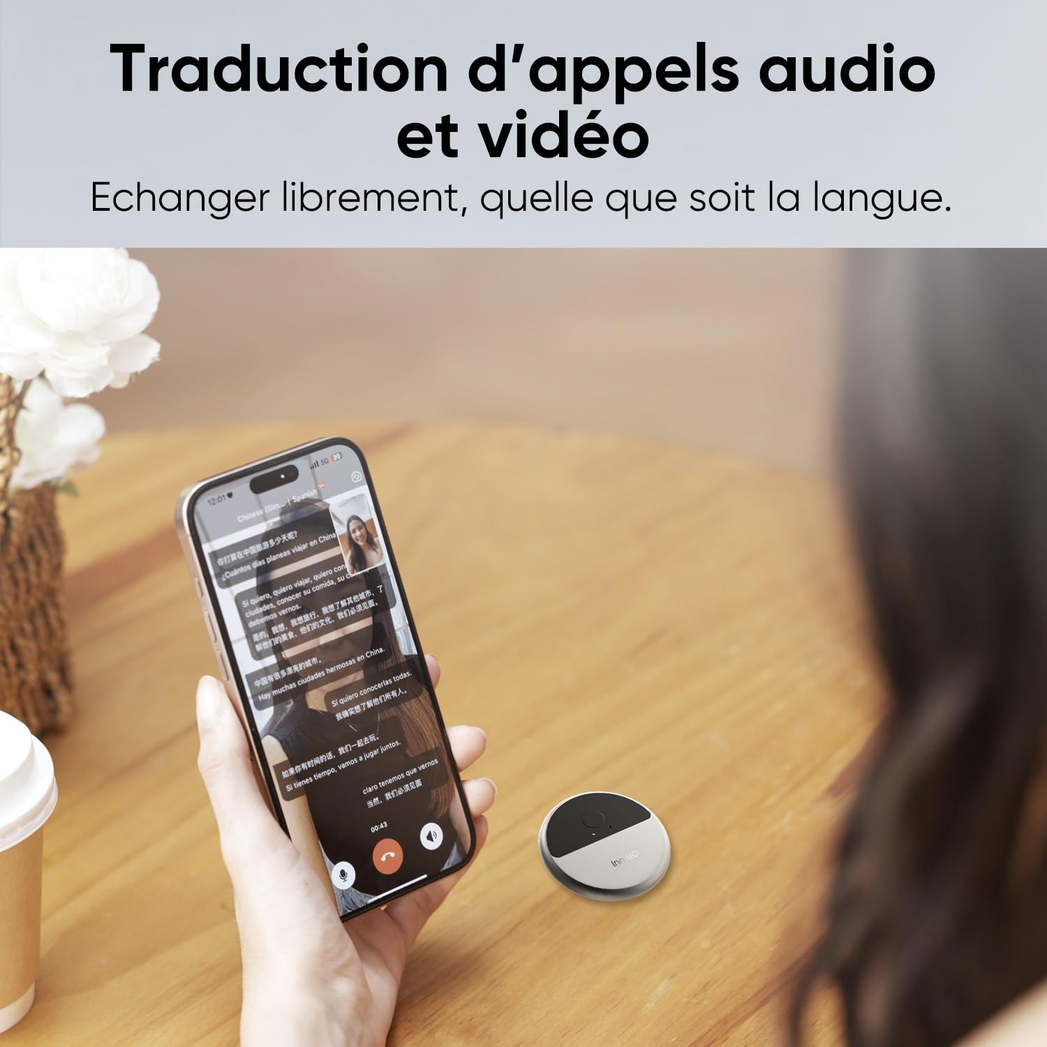 T10 Traducteur Vocal Instantané AI, Traduction Bidirectionnelle en Temps Réel avec Clonage Vocal, Précision GPT, 140+ Langues, Traduit Appels Vidéo/Whatsapp, pour Voyage, Business