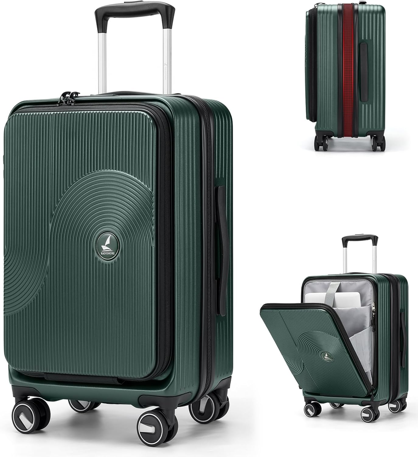 RAINSMORE Carry on Luggage 20 Inch Expandable, Airline Approved Carry on Suitcase Top Opening Hard Shell Rolling Travel Luggage with TSA Lock & Spinner Wheels, Green