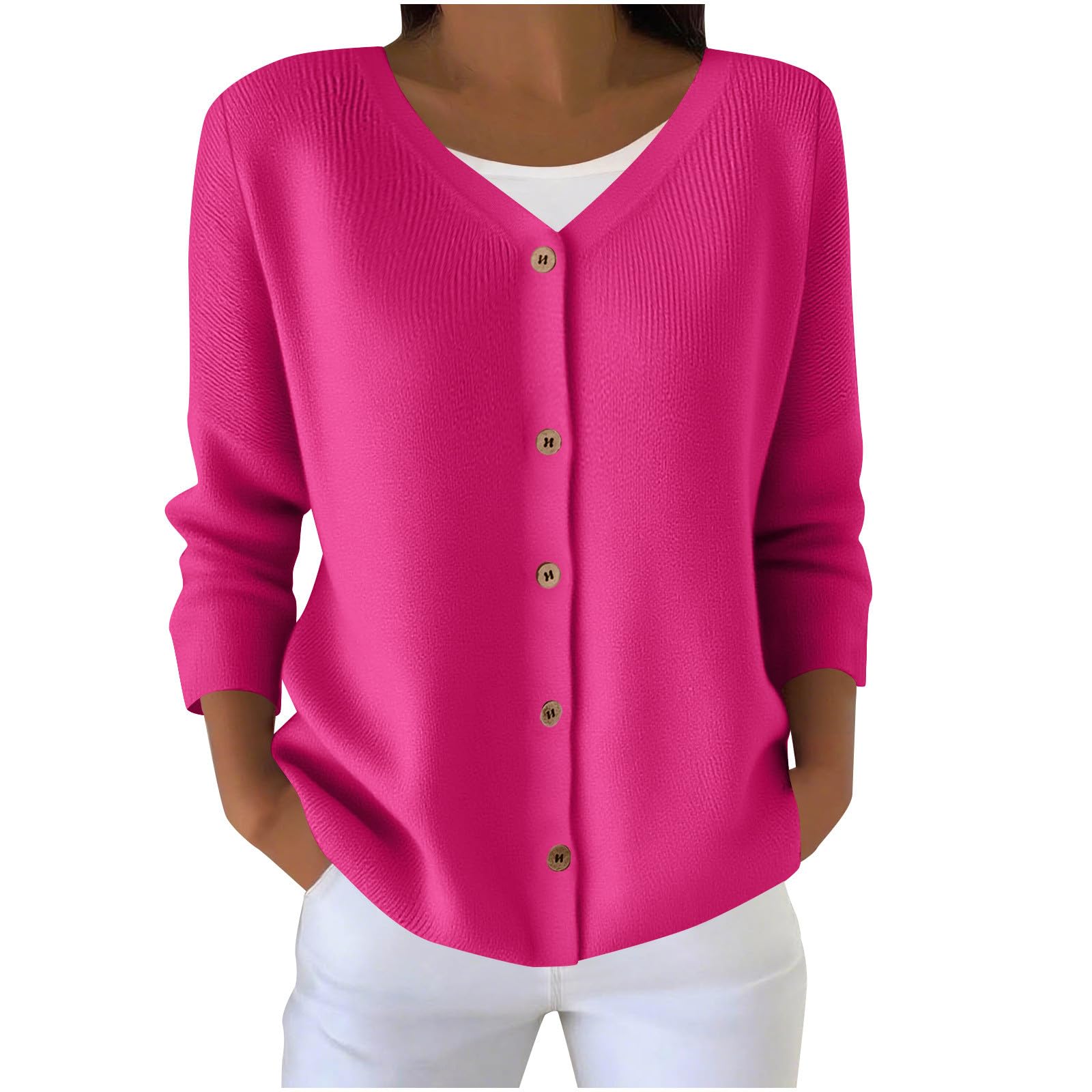 Womens Cardigan Button Down V Neck Sweater Open Front Long Sleeve Lightweight Knitted Sweaters Solid Color Jacket