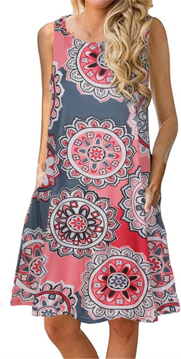 Casual Tshirt Dresses for Women Swing Tank Dress Knee Length with Pockets