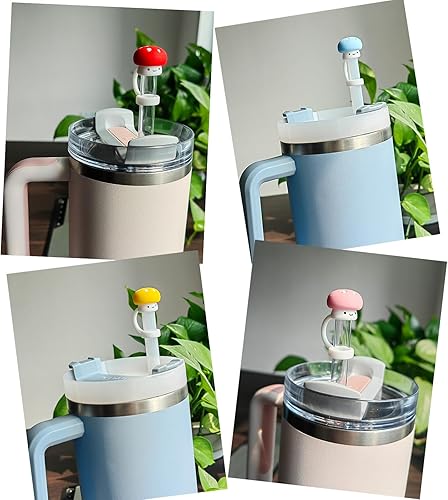 Miniatura 2 de Paquete de 4 tapas de silicona para popote Stanley Cup de 30 40 onzas, lindo adorno de paja de hongo, accesorios para vaso Stanley Cup