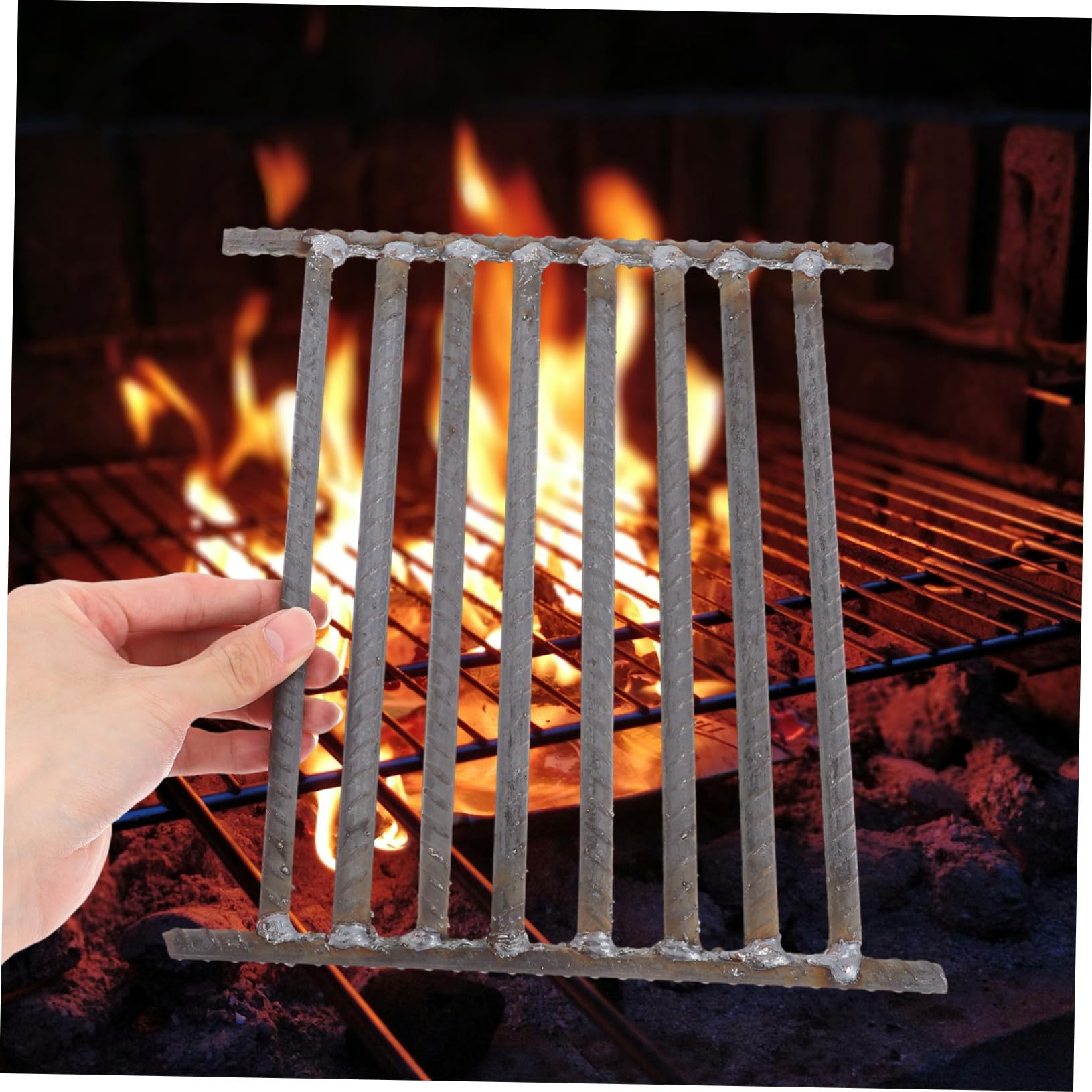 SOLUSTRE Eisen Grillrost Ersatz Feuerrost Kaminofen Brennholzhalter Hitzebeständig Robuste Stahlkonstruktion Optimaler Luftstrom für Gleichmäßige Hitzeverteilung Camping Zubehör