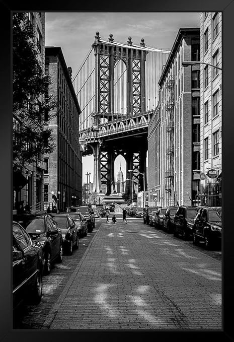 Amazon Com The Manhattan Bridge From Dumbo Brooklyn Black And White Bw Photo Photograph Cool Wall Decor Art Print Poster 24x36 Posters Prints