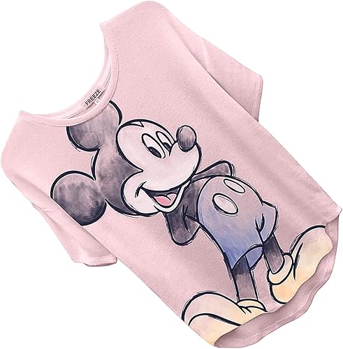 Miniatura 2 de Disney Camiseta de moda de Mickey Mouse para mujer, camiseta de manga corta con dobladillo curvado de Mickey y Minnie Mouse