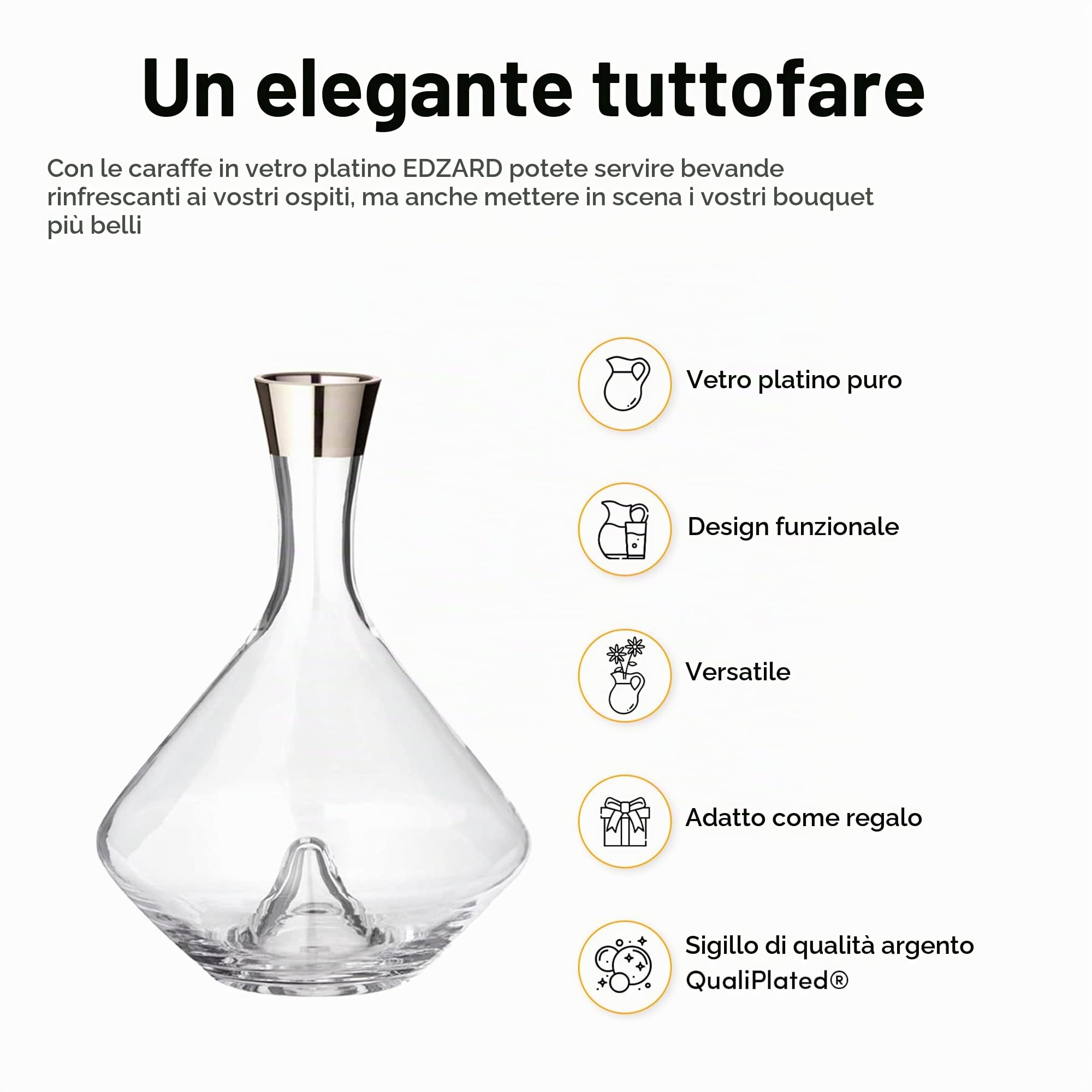 EDZARD caraffa Frederick, Vetro in Platino, 2,1 Litri, Altezza 27 cm