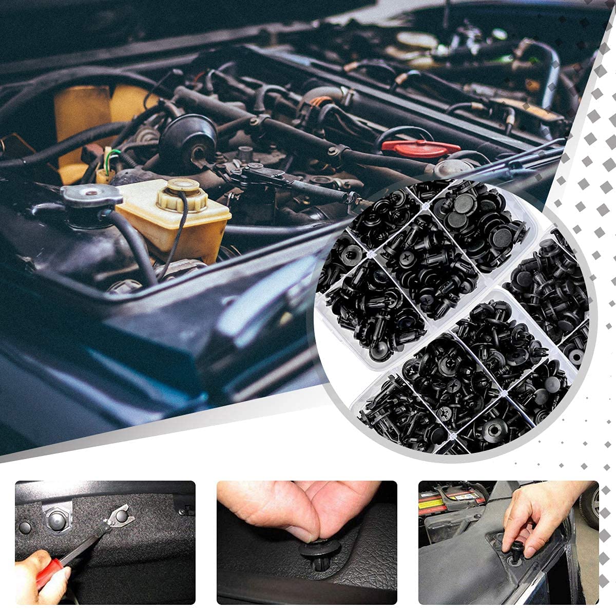 1250PCS Car Push Retainer Clips Auto Body Plastic Rivets Push Pins Shield Bumper Clips Screws Automotive Screw Fasteners Assortment Kit with Removers for Ford Honda Chrysler GM
