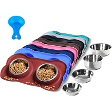Hubulk Pet Dog Bowls 2 Stainless Steel Dog Bowl with No Spill Non-Skid Silicone Mat + Pet Food Scoop Water and Food Feeder Bowls for Feeding Small Medium Large Dogs Cats Puppies Burgundy, Small