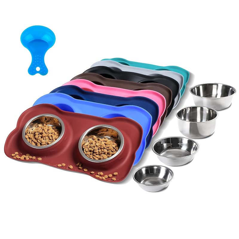 Tigelas para Cães e Gatos em Aço Inoxidável com Tapete Antiderrapante Hubulk, Pacote com 2, XL, Burgundy