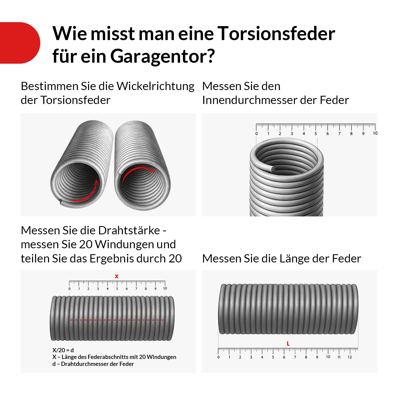KASTOM Garagentor Torsionsfedern Set SPRINGSERVICE verzinkt 1 Paar Federn links rechts – Ersatzfedern Torfeder Satz + Zubehör – Größen 51 5,0–6,5 mm für Sektionaltor