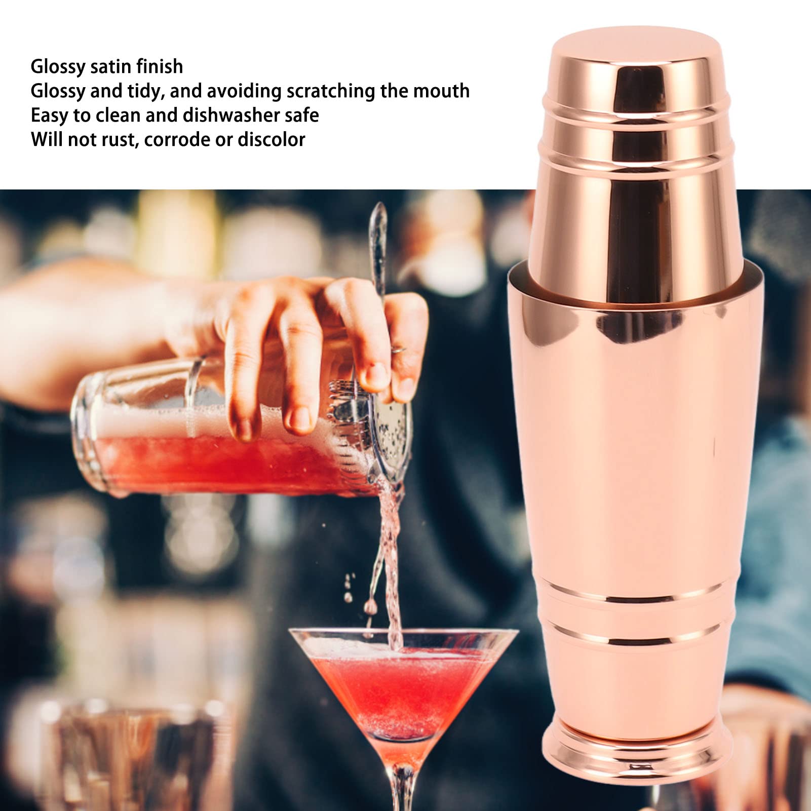 Cocktail Shaker Set,2 Piece Boston Shaker Set 304 Stainless Steel with Bottom Martini Shaker for Bartending and Home Bar(pink)