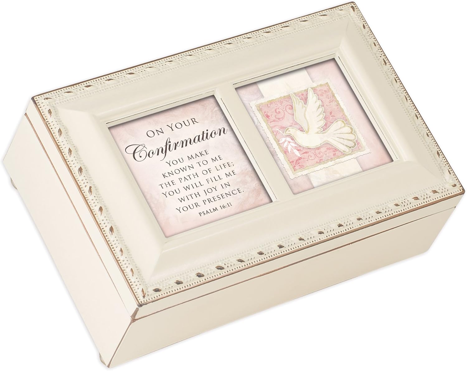 Cottage Garden On Your Confirmation Matte Ivory Jewelry Music Box Plays Ave Maria