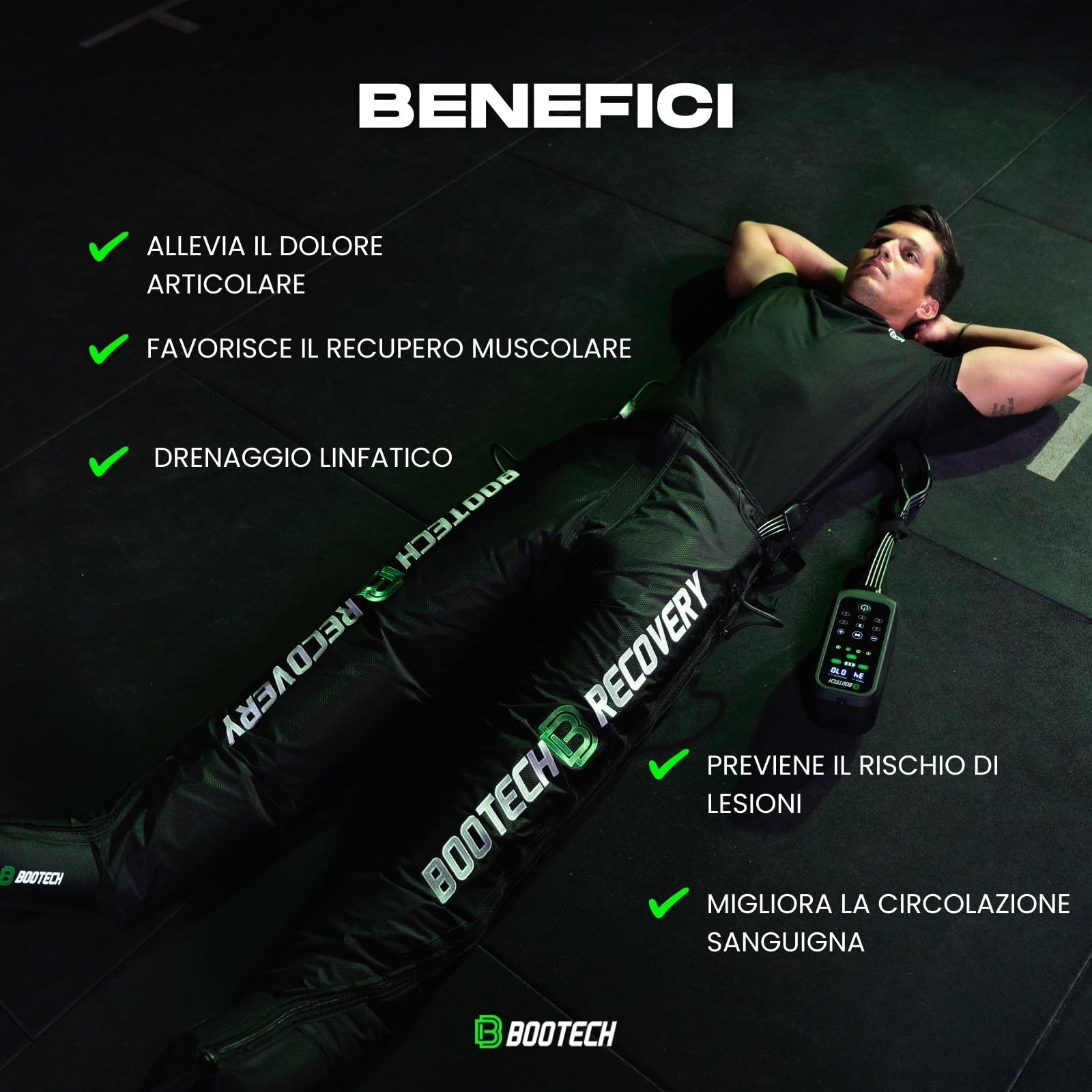 BOOTECH Pressoterapia Premium Ricaricabile Pantaloni per la casa, Massaggiatore per Gambe Stanche, Migliora la Circolazione, Recupero Muscolare Drenaggio Linfatico Cellulite Automia Batteria 5H