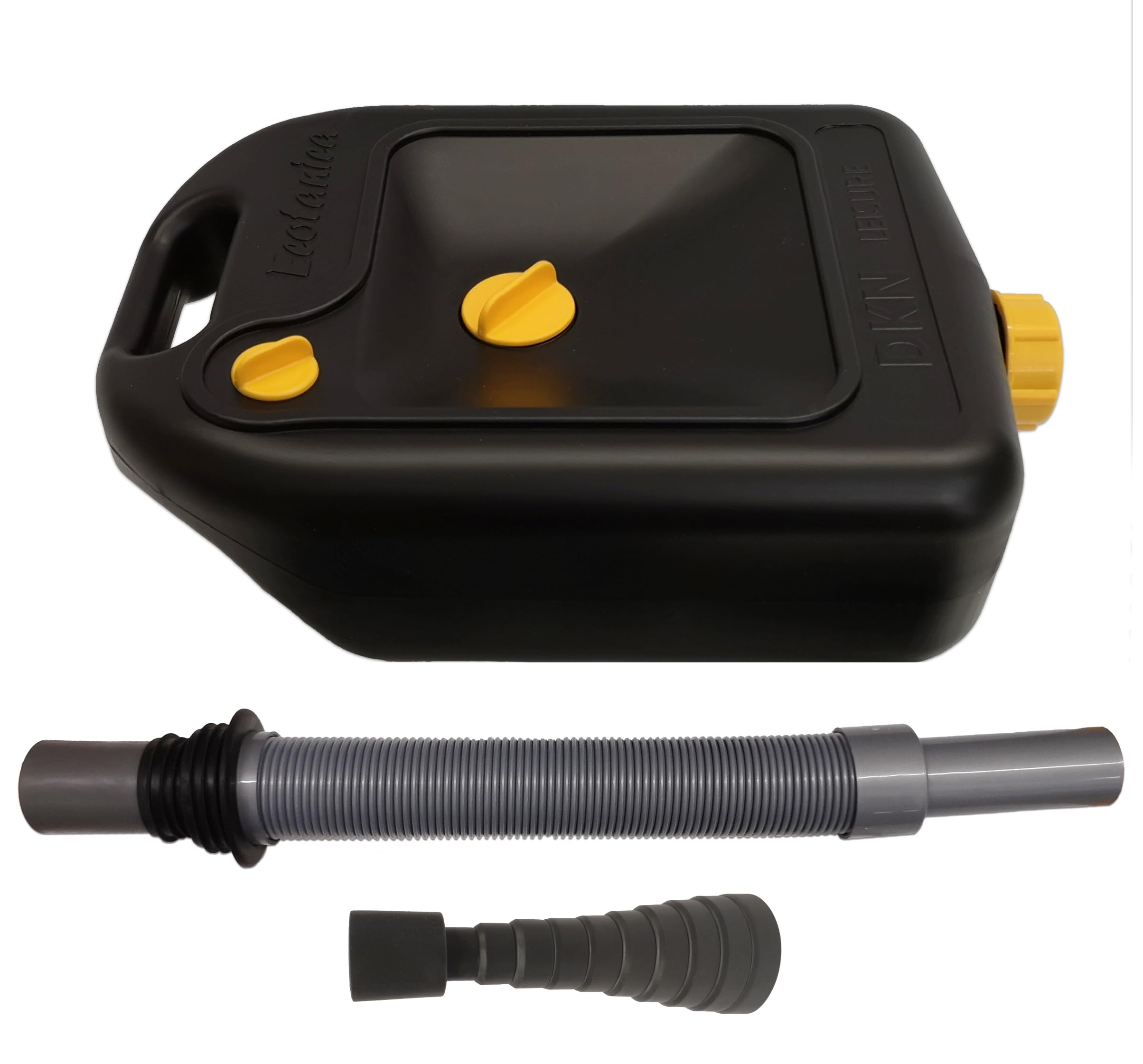 DKN LEISURE Premium 6L Black Waste Water Container with 1m Flexible Hose and Cone Adapter