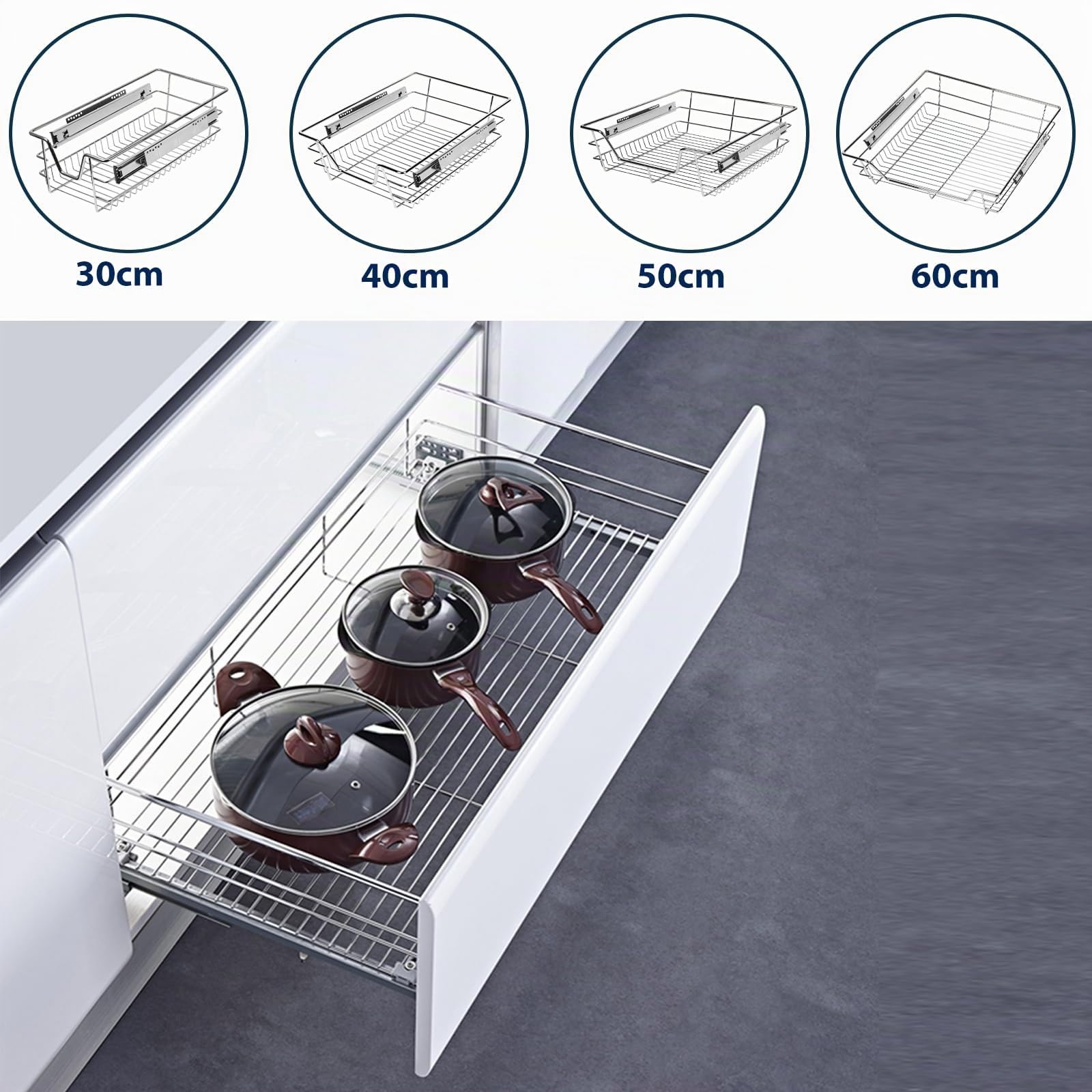 Eulenke Küchenschublade 2 Stück 60cm mit Schienensystem | Teleskopschublade als Schrankauszug und Korbauszug für Küchenschrank, Schlafzimmer oder Einbauschrank