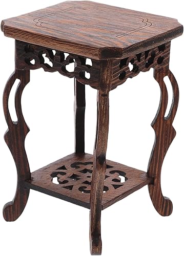 DOITOOL Base de maceta con base de wengué, soporte de madera para plantas, estante para plantas, taburete de madera para interiores, soporte para