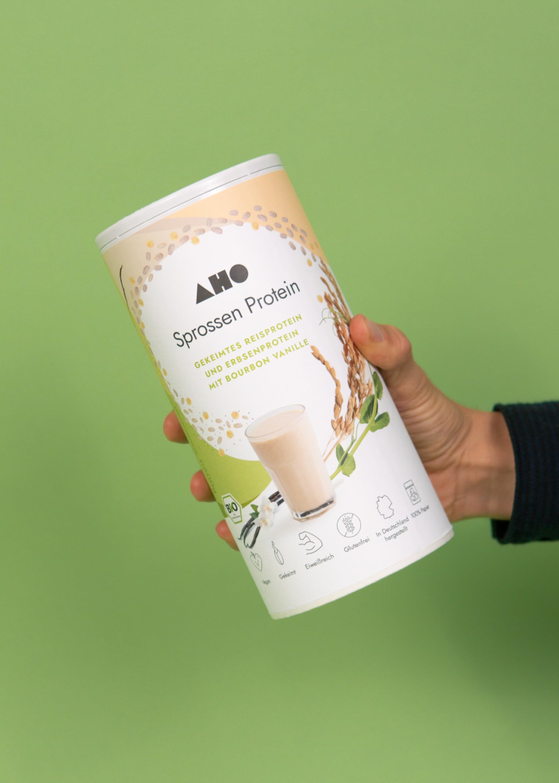 AHO Sprossen Protein - Gekeimtes braunes Reisprotein und Erbsenprotein ungesüßt 600 g