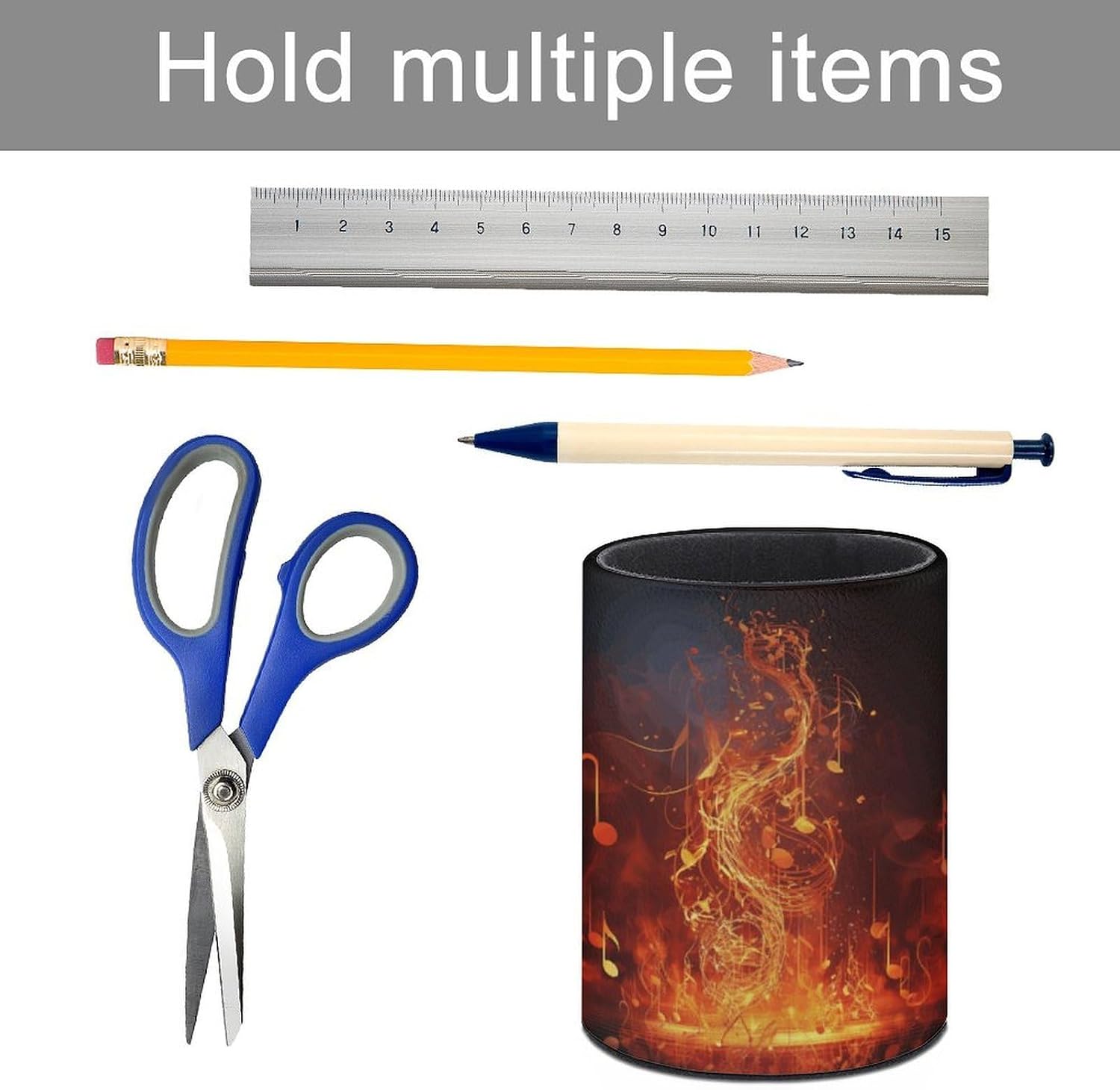 Round Red Flame Music Note Pen Holder for Desk Storage Remote Brush image 5