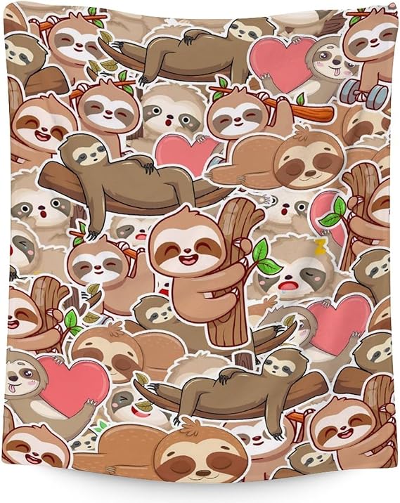 Mercuryelf Sloth Throw Blanket - Soft, Fuzzy & Warm - 30x40 Inches Small Blankets for Lap, Crib - Brown Novelty Throws Gift for Sloth Lovers