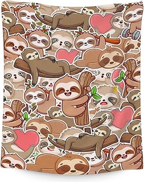 Mercuryelf Sloth Throw Blanket - Soft, Fuzzy & Warm - 30x40 Inches Small Blankets for Lap, Crib - Brown Novelty Throws Gift for Sloth Lovers
