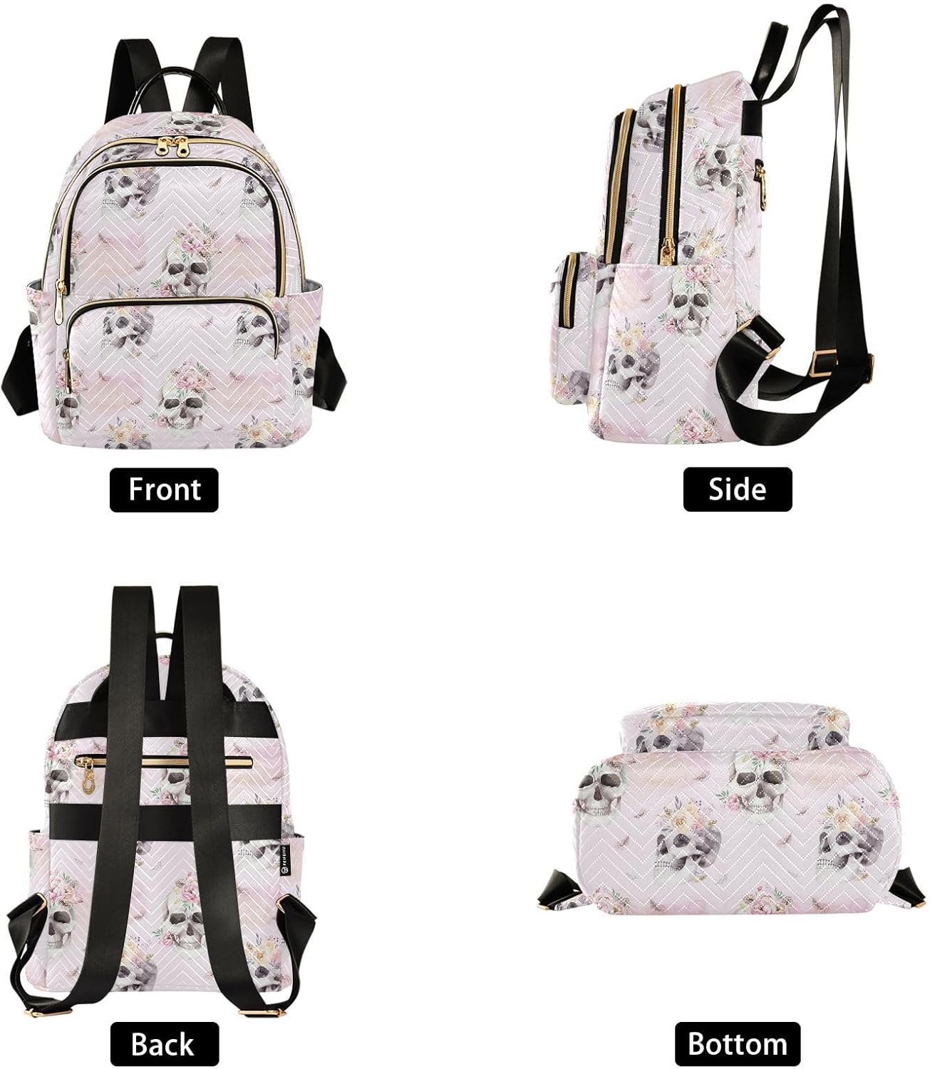 ALAZA Skull Roses Wildflowers Women’s Backpack Purse Causal Daypack Work Travel College Business Trip Bag Shoulder Bag