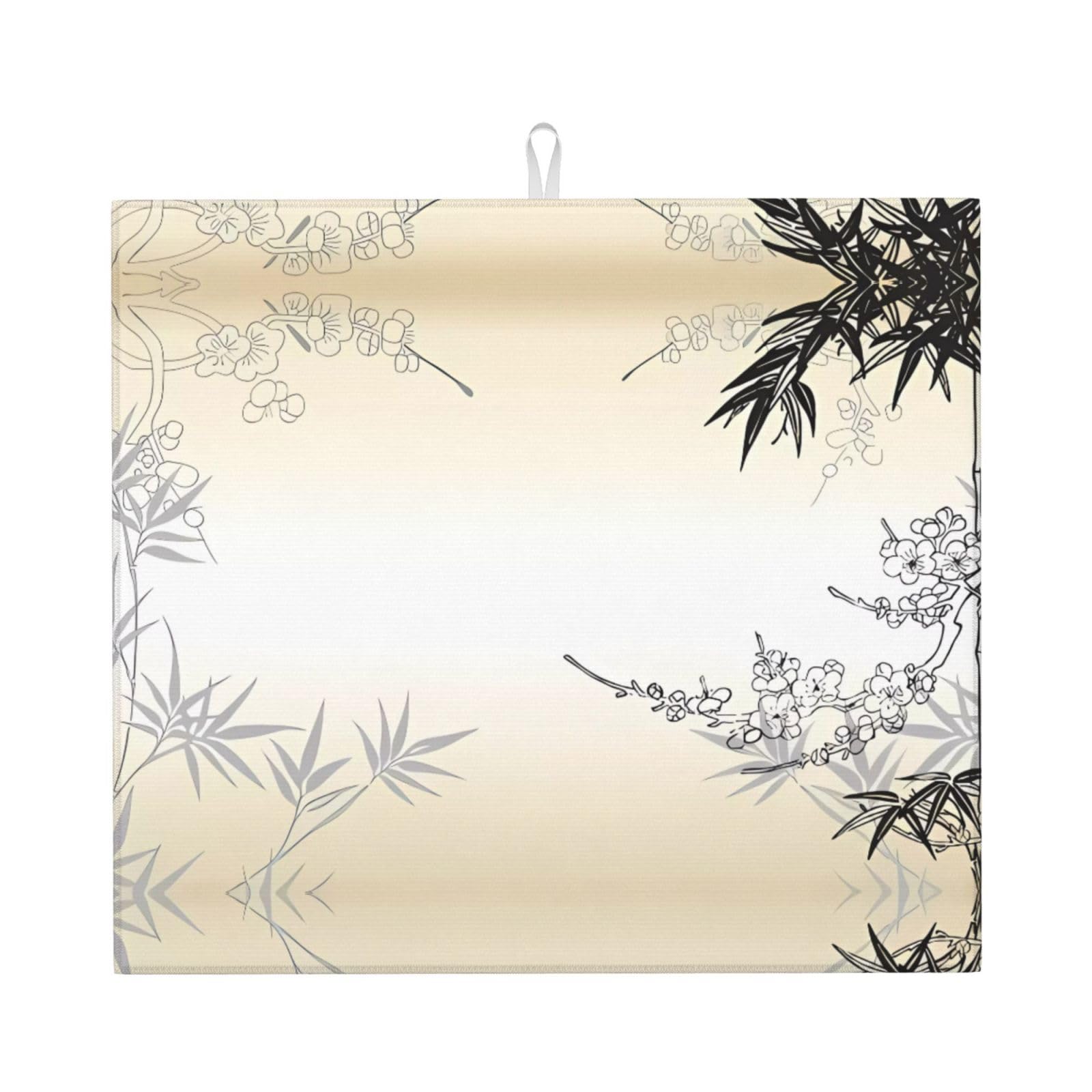 YYHHAOFA Bamboo and Cherry blossoms Tree Zen Prints Kitchen Drying Mat – Highly Absorbent Microfiber Throw, Non-Slip Counter Cover for Dishes, Fade-Resistant Print & Appliance Protection