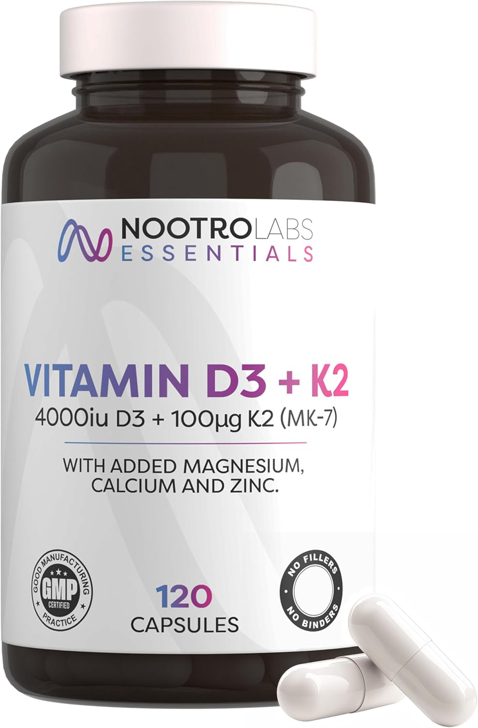 Essentials Vitamin D3 4000 iu and K2 Capsules (60 Servings), Daily Vitamin D Supplements for Joint Care, Bone & Heart Health and Immune Support