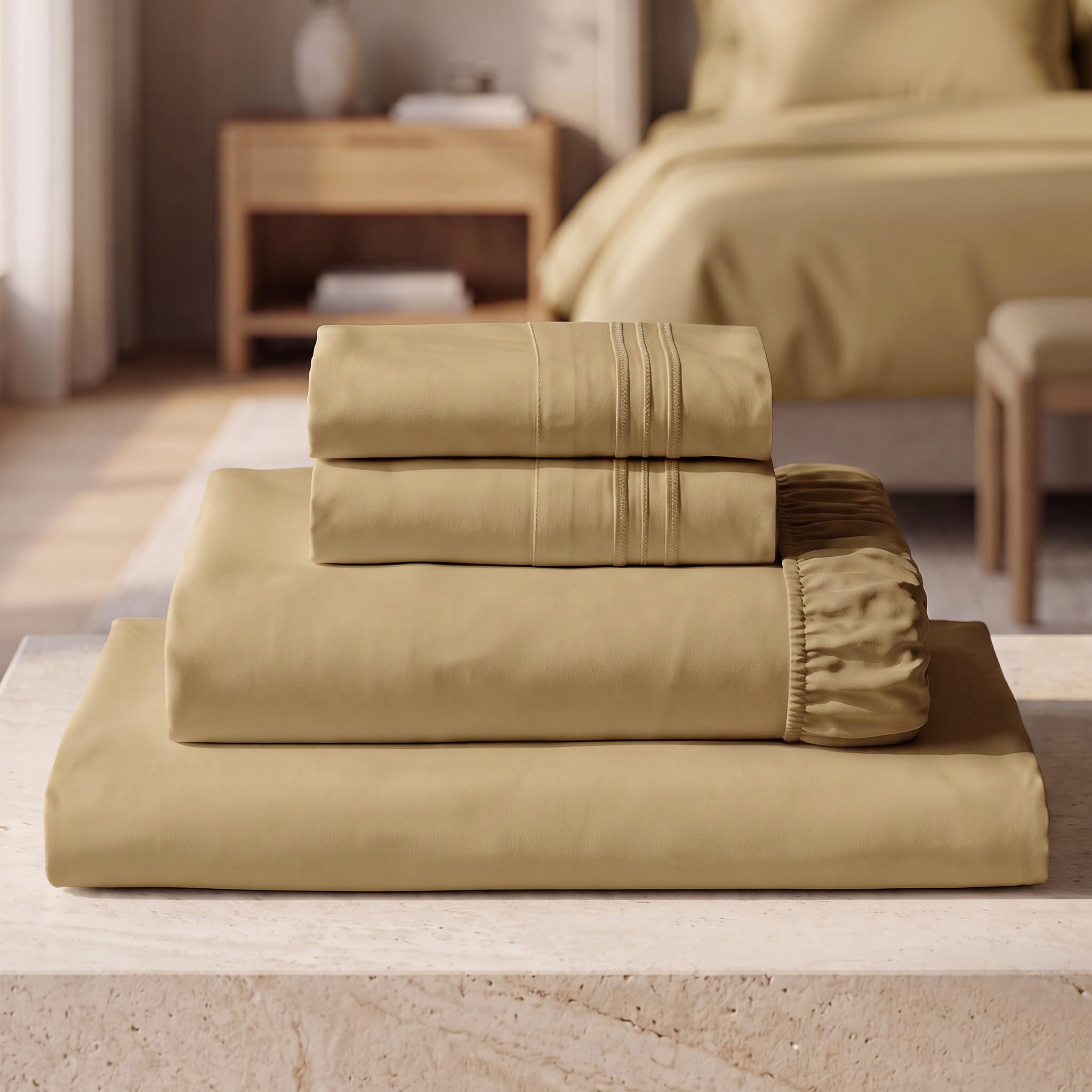Mellanni Iconic 4-Piece, Ultra Soft Sheet Set (Full, Gold)