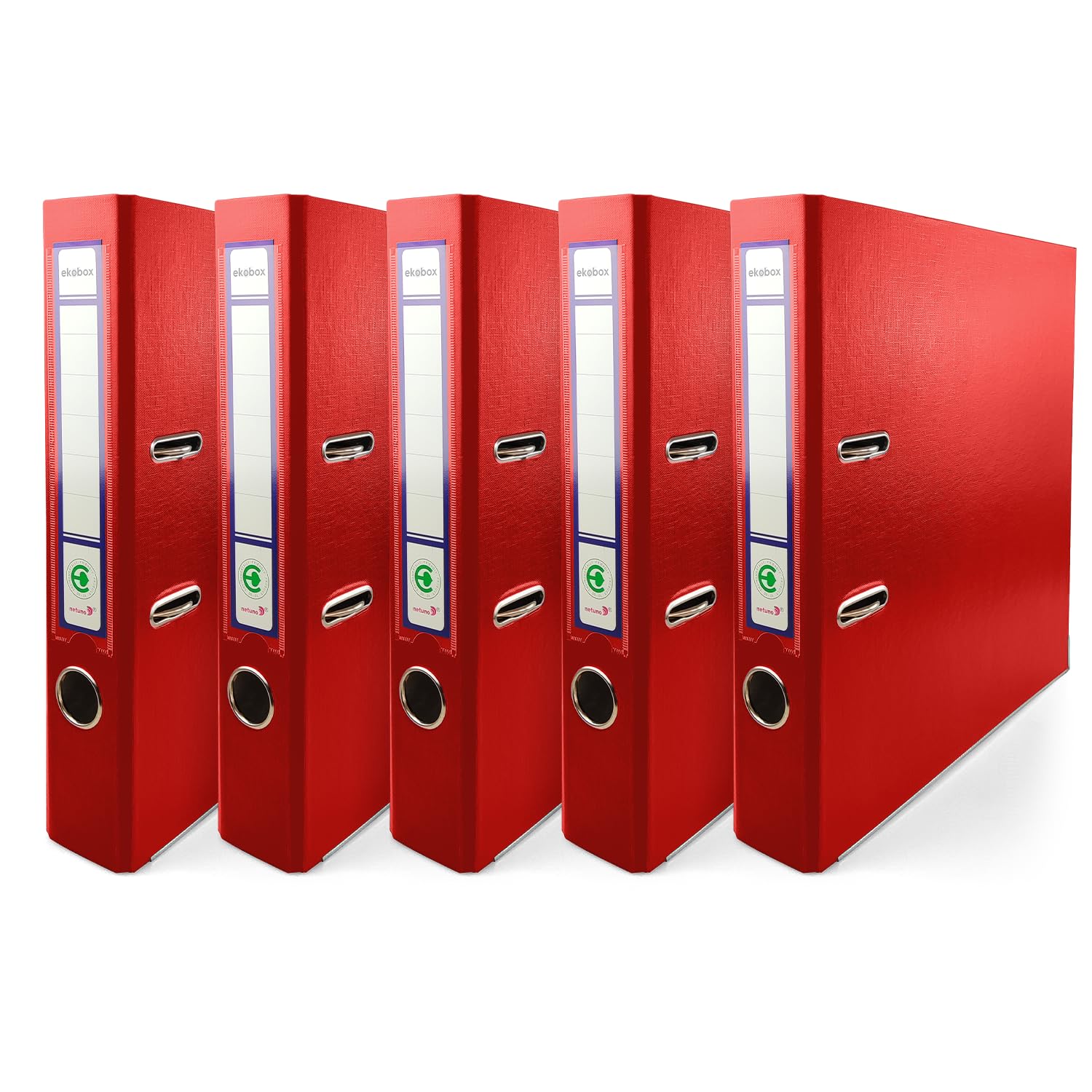 Netuno 5X Binder red A4 Spine 5cm 1.97in Cardboard Ring File Organizer for Office School Desk Shelf Documents Storage