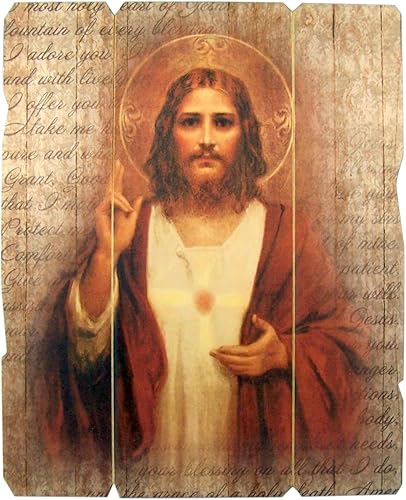 Laser Cut Wood Sacred Heart of Jesus Icon Wall Plaque, 9 1/4 Inch